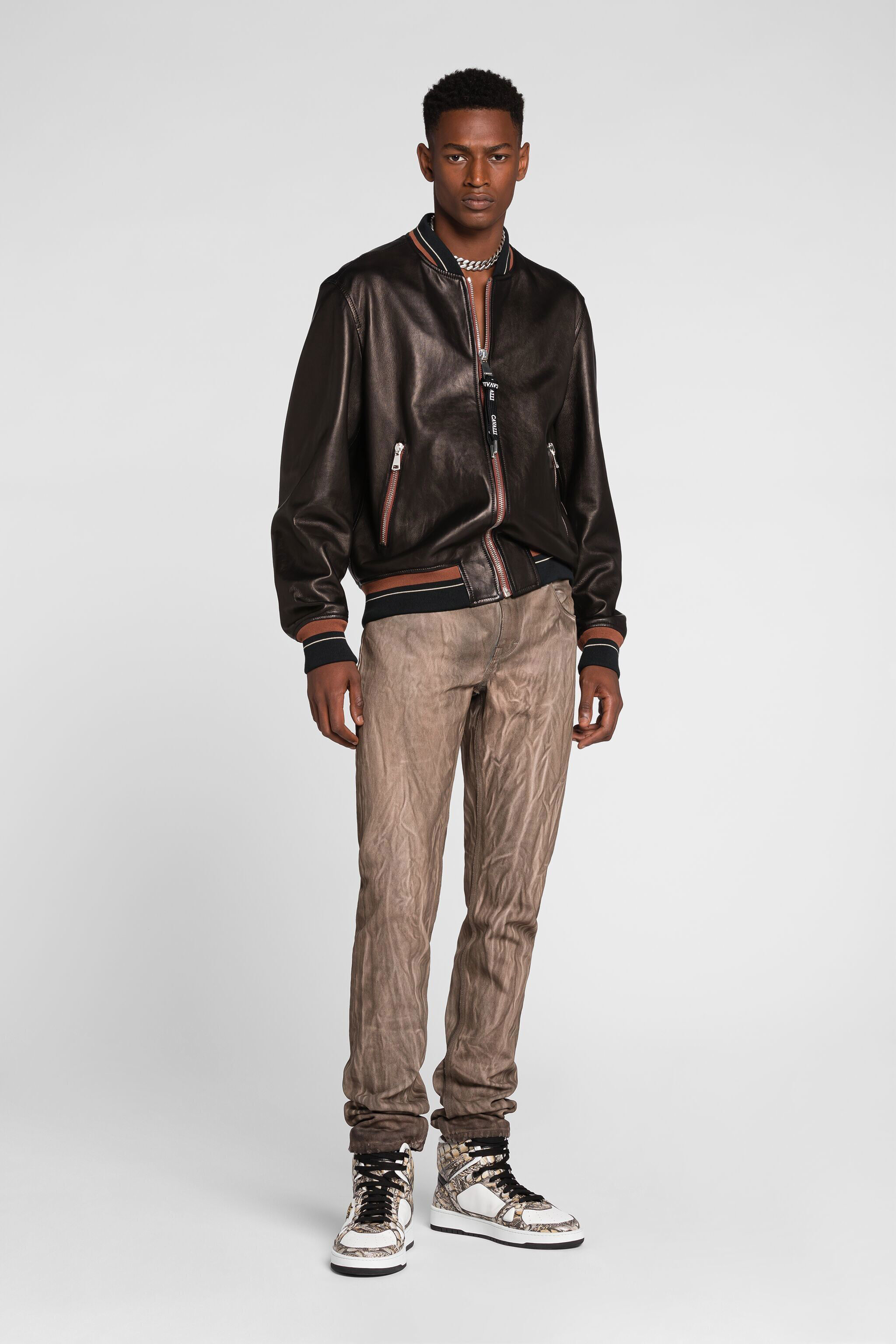 RC Zip-up leather bomber jacket Black QRP801-PFF15