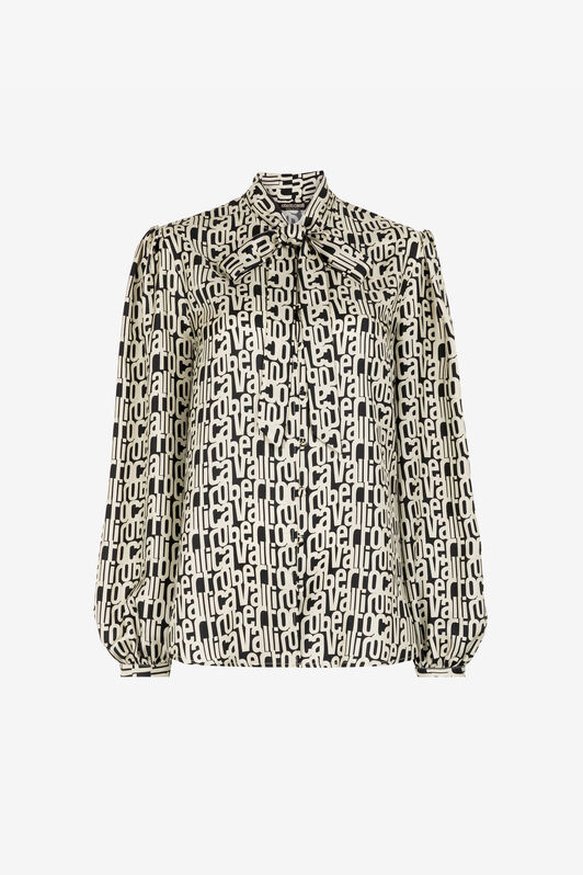 RC Logo-Print Silk Blouse BLACK RKT705-4QH82