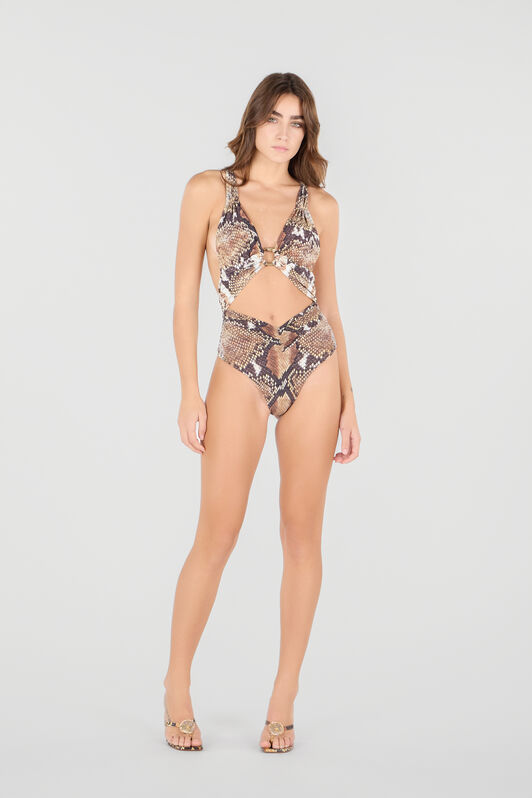 RC Python Print One-Piece Swimsuit Light Brown UWW001-HVO87