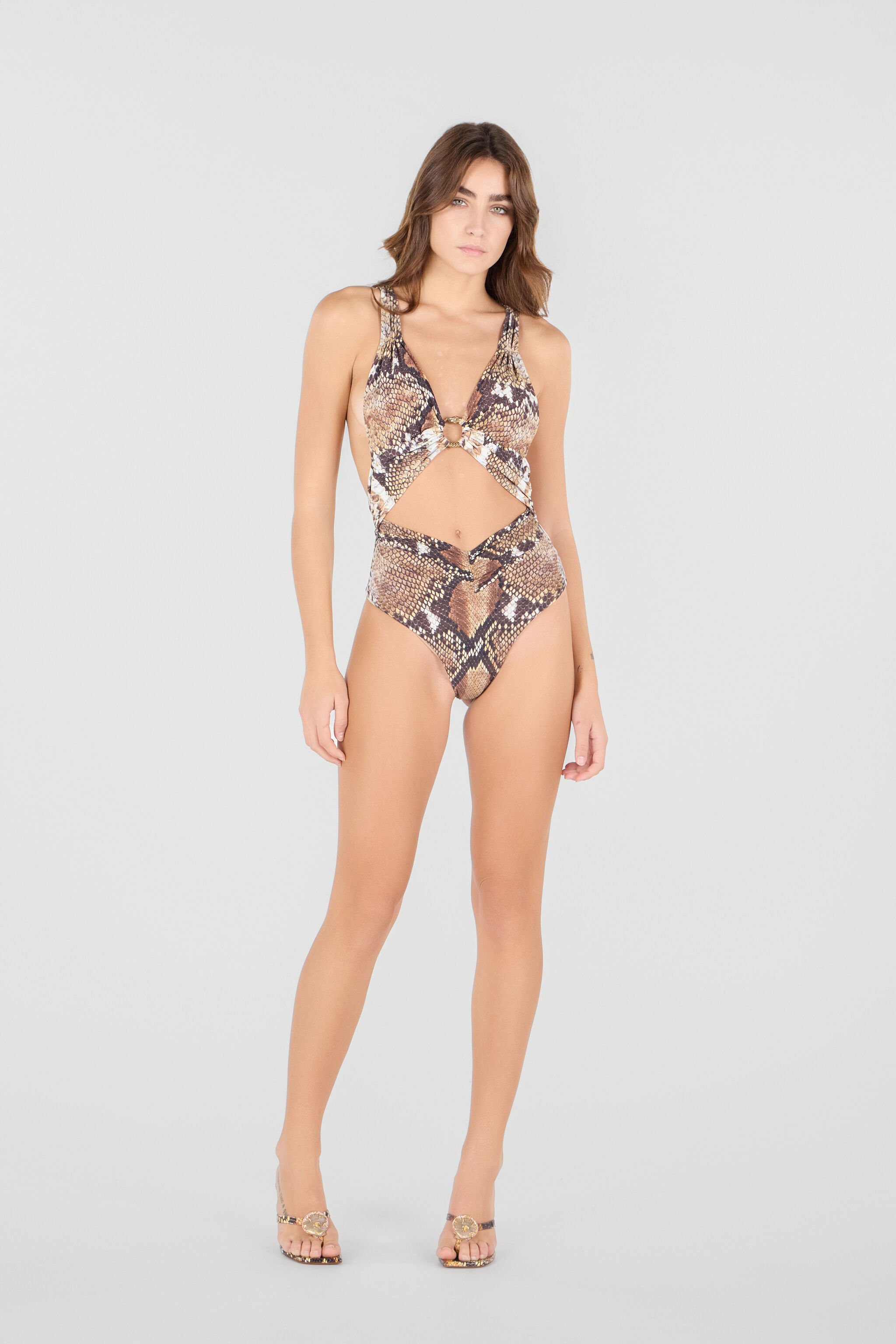 RC Python Print One-Piece Swimsuit Light Brown UWW001-HVO87