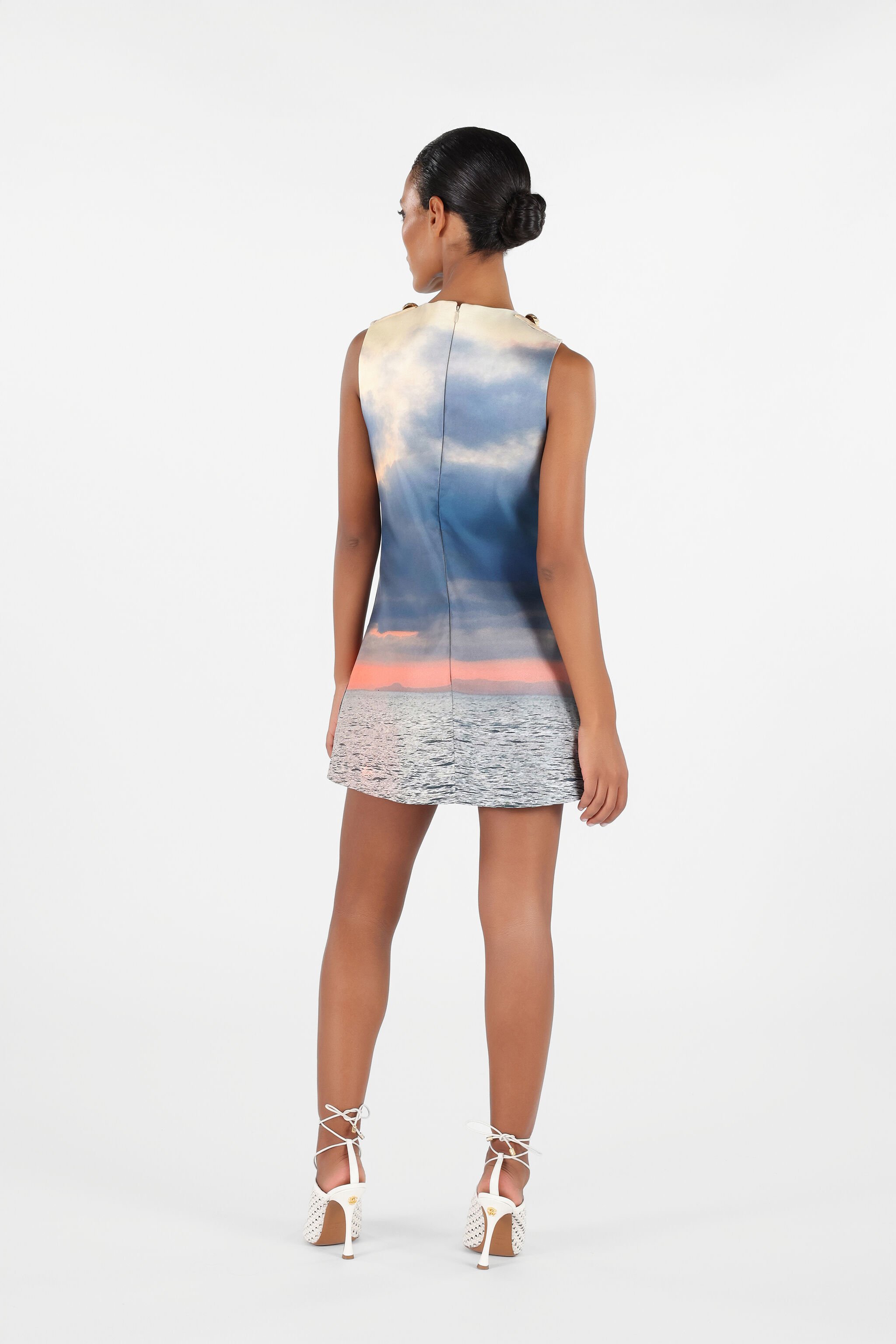 RC Kurzes Kleid mit Sunrise-Print Blau/Orange UWT138-4QN96