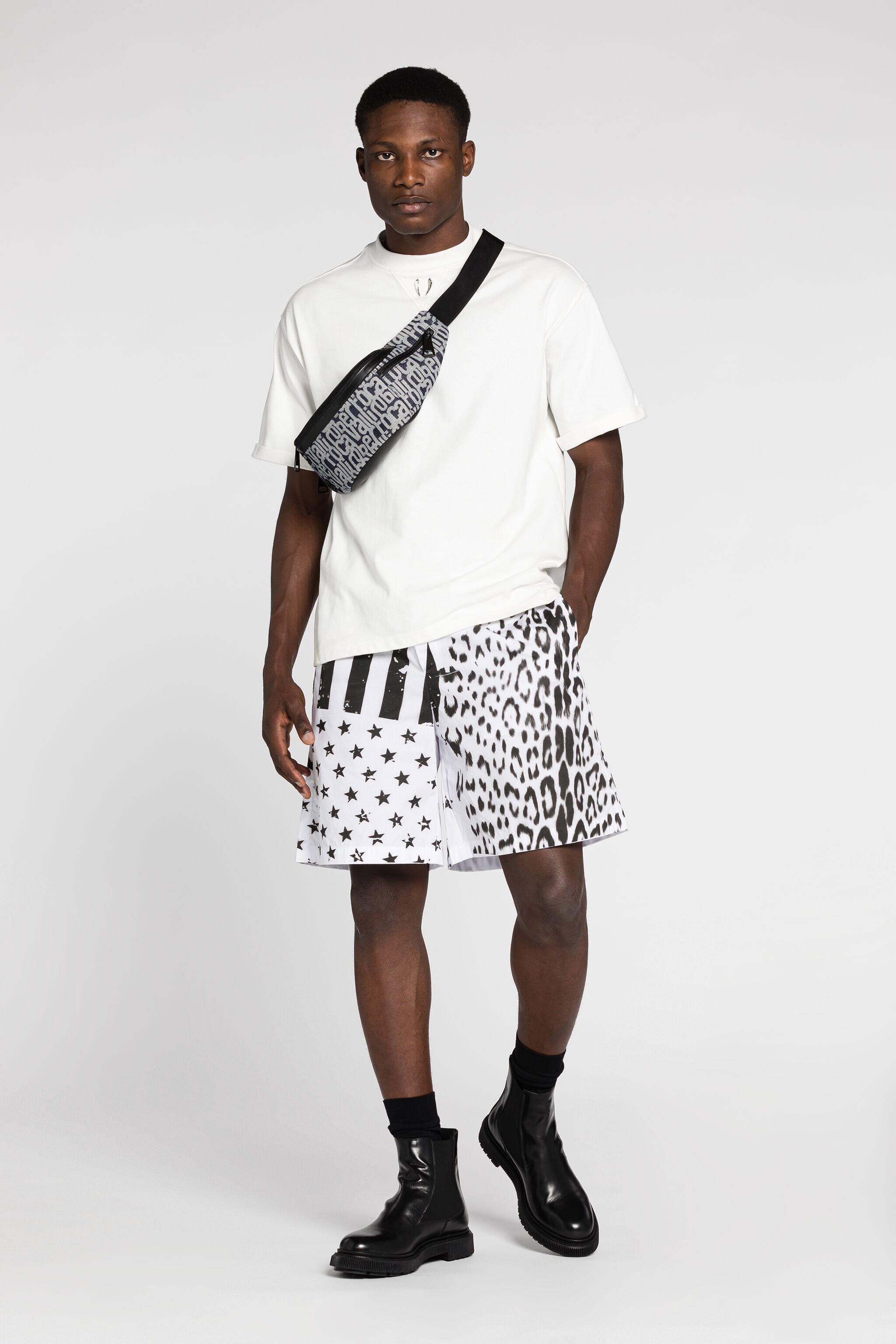RC Shorts sportivi con bandiera e stampa Leopard Nero/Bianco QRT224-CH061