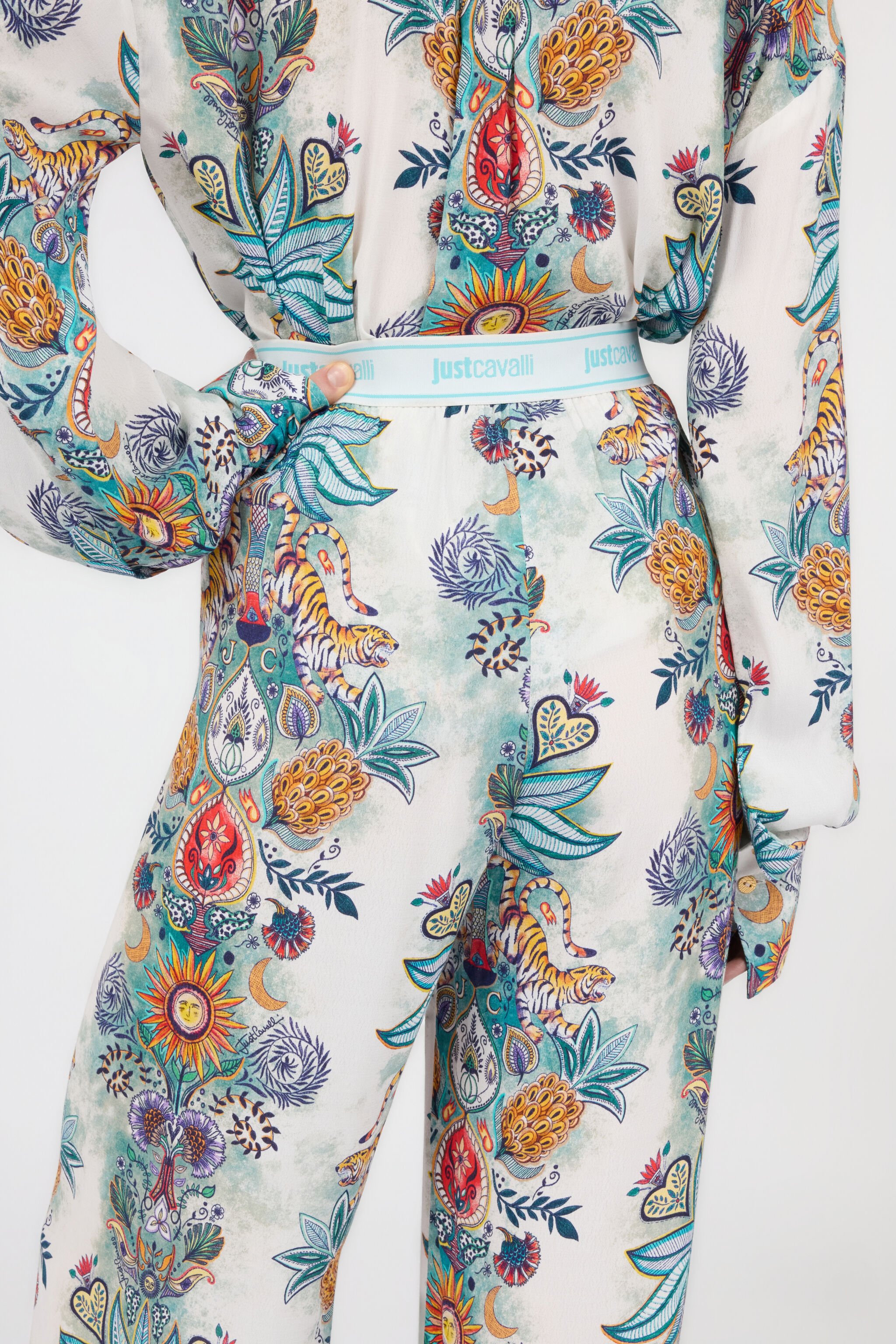 JC Tropical Garden Print Trousers TURCHESE CHIRO WFT158-WF505