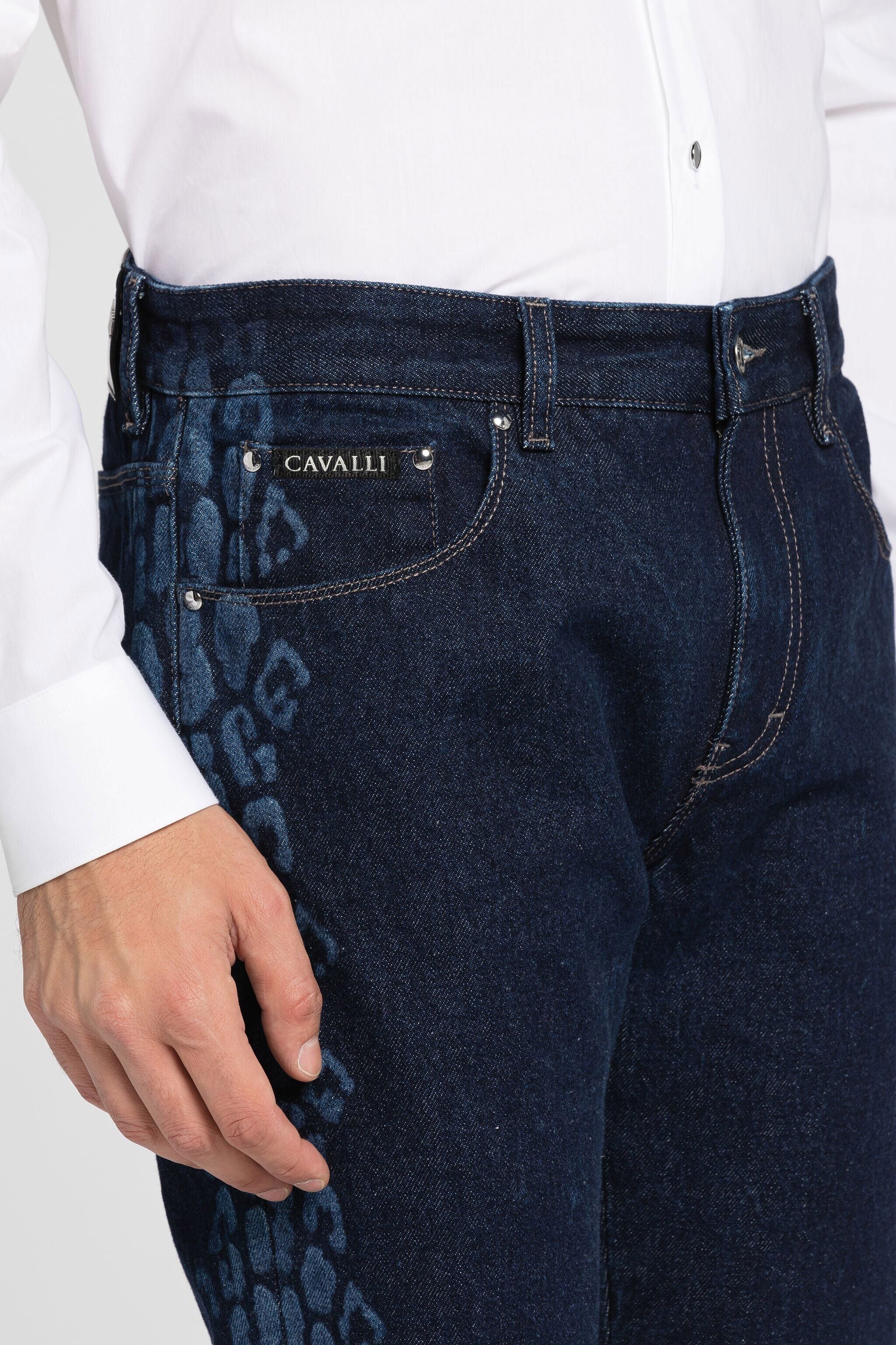 RC Leopard print straight-leg jeans Dark blue QRJ200-DL007