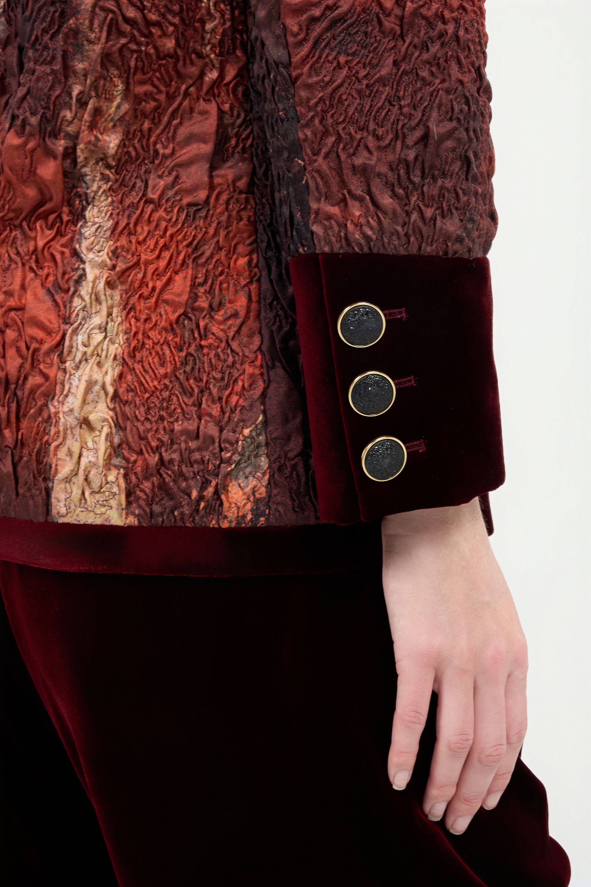 RC Red Silk Jacket With Marble Print Red VWR407-OZQ74