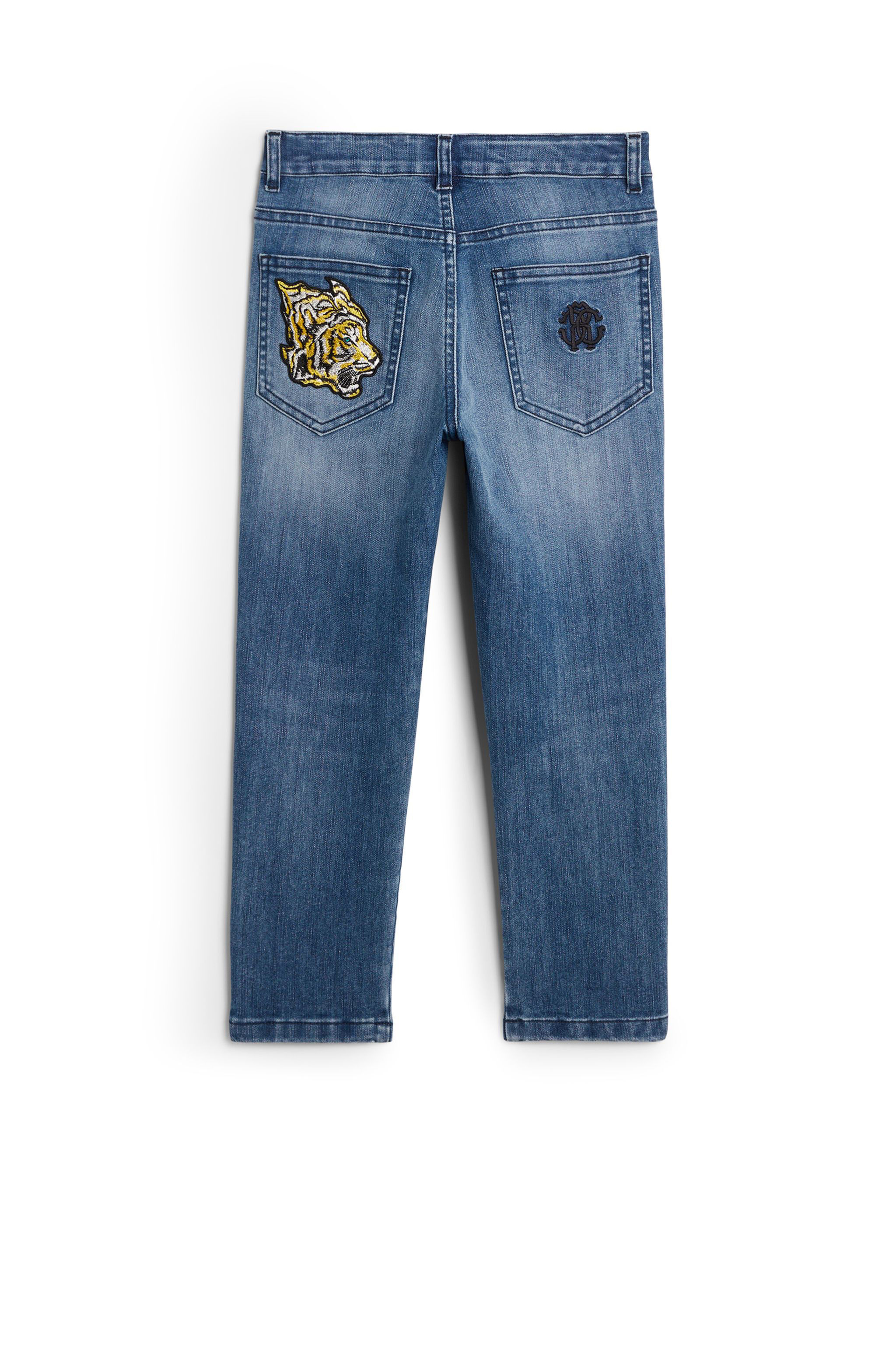 JU Jean droit à tigre brodé MEDIUM/LIGHT BLUE JJJ252-DS029