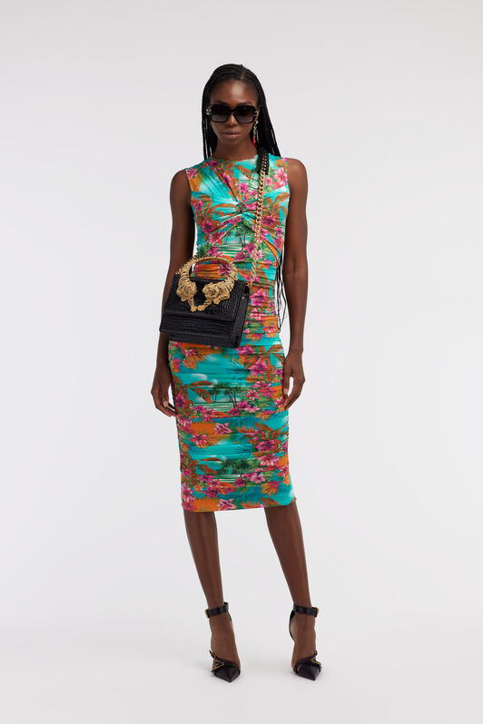 RC Ruched midi dress with Hawaii print Light blue SKT168-LNI84