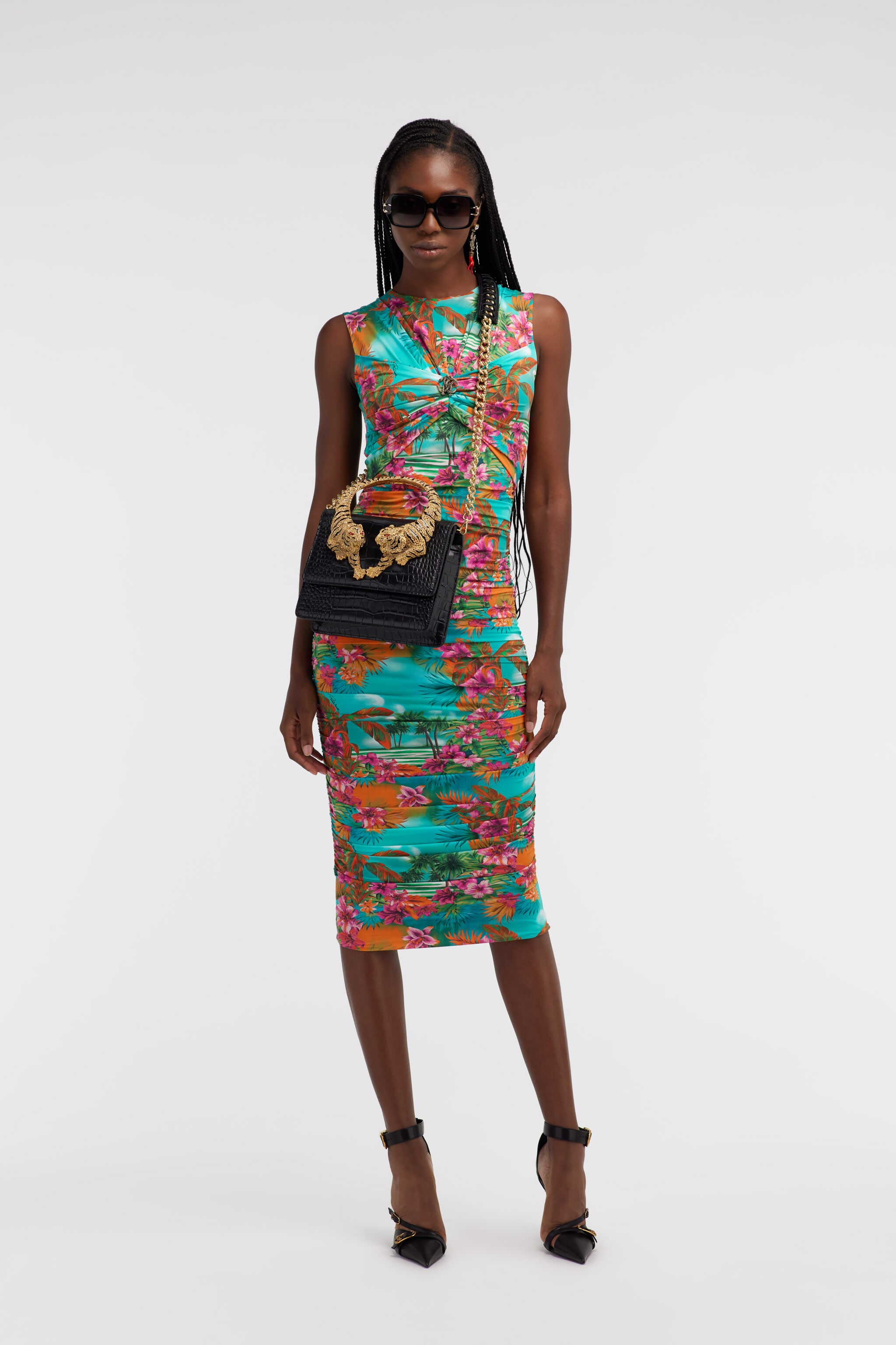RC Ruched midi dress with Hawaii print Light blue SKT168-LNI84