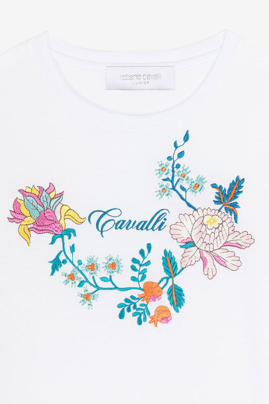 JU Logo And Floral-Embroidered Cotton T-Shirt JU Logo And Floral-Embroidered Cotton T-Shirt White RJT637-JD001