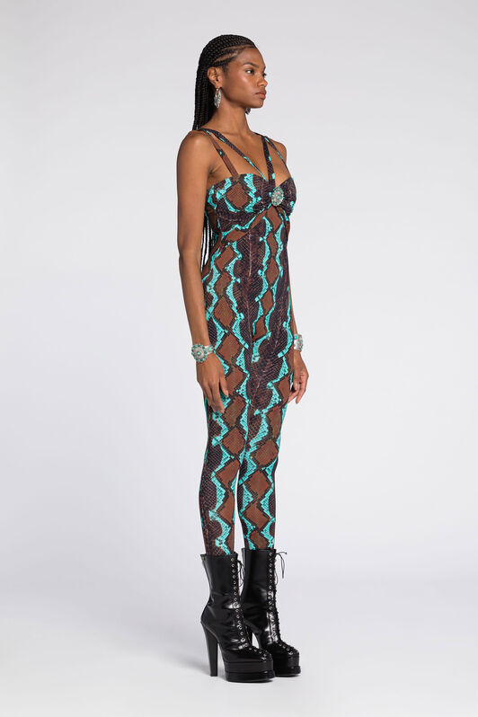 RC Snakeskin-Print Jumpsuit Dark brown/Light blue RKT163-LNH22