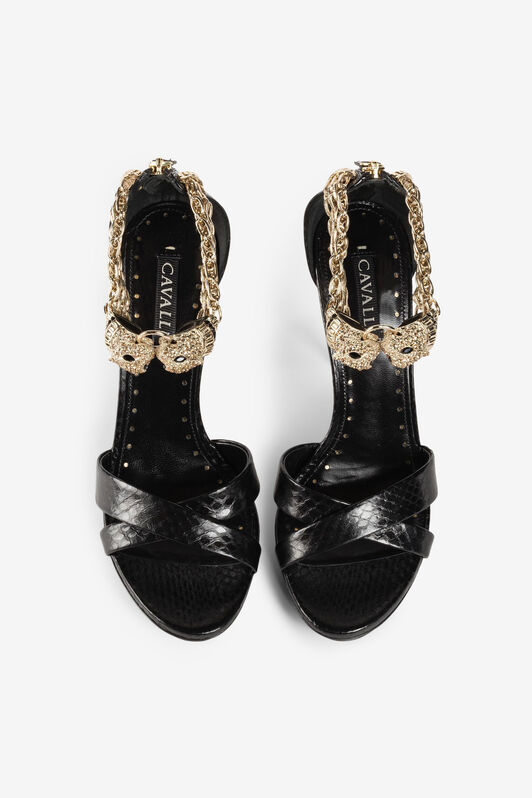 RC Crystal-Embellished Panther Head Sandals Black OQS032-PA001