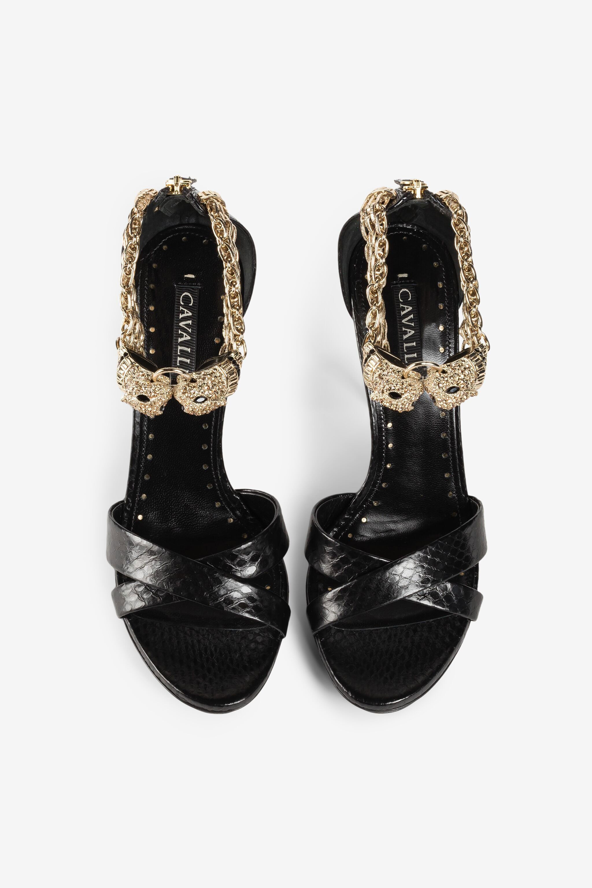 RC Crystal-Embellished Panther Head Sandals Black OQS032-PA001