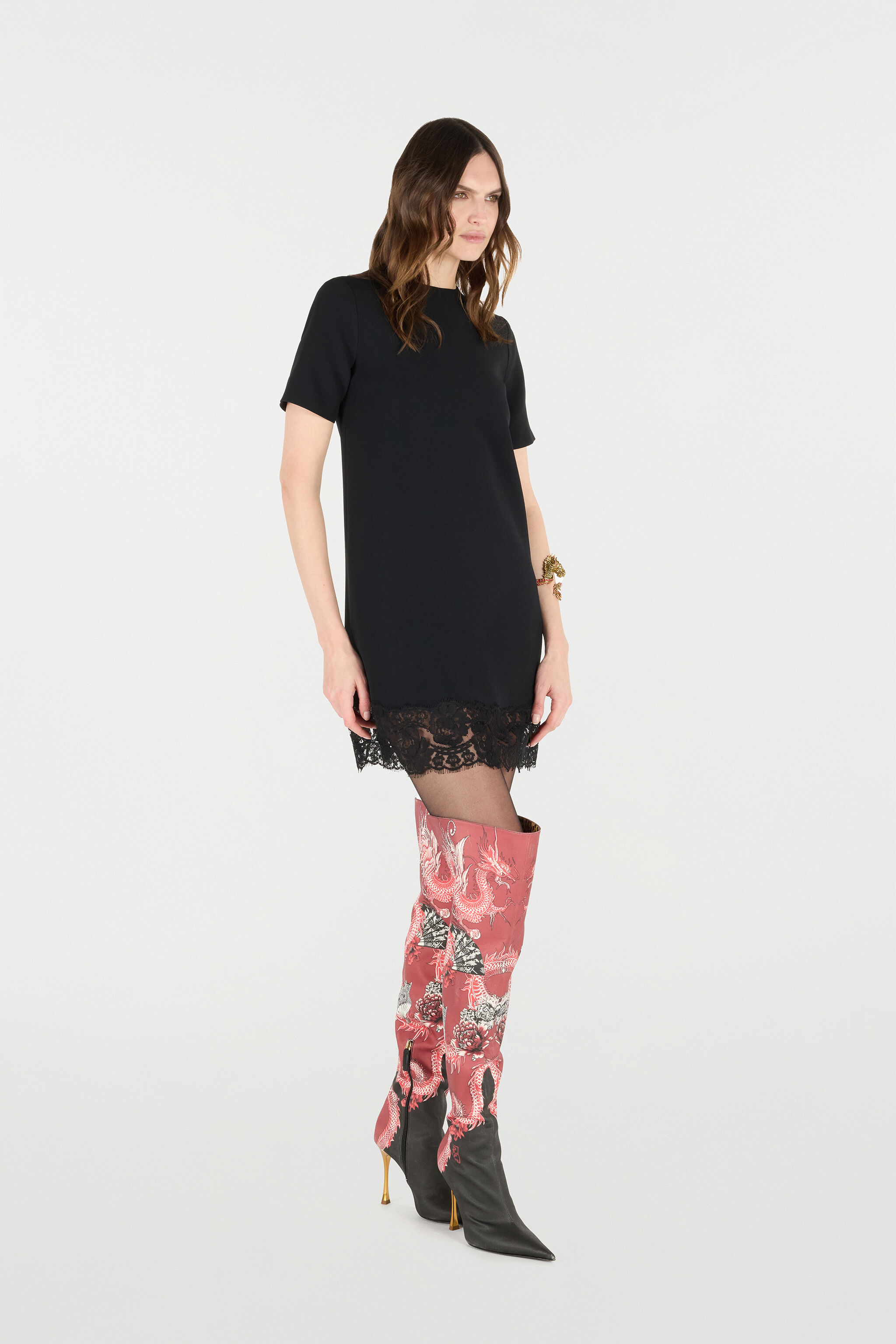 RC Mini Dress with Lace Hem Schwarz VKT135-KU013