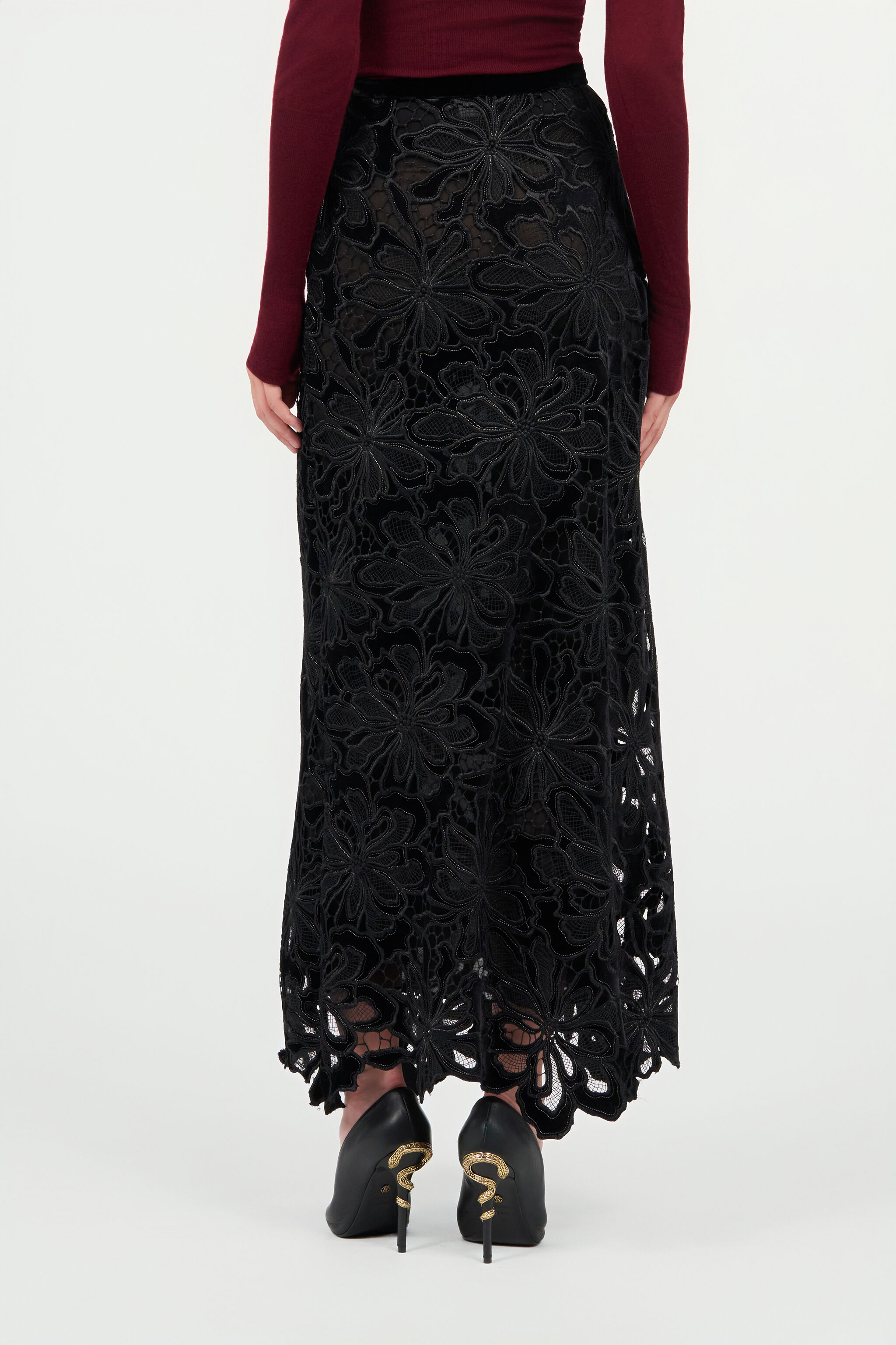 Long Floral Lace Skirt in BLACK for Women | Roberto Cavalli®
