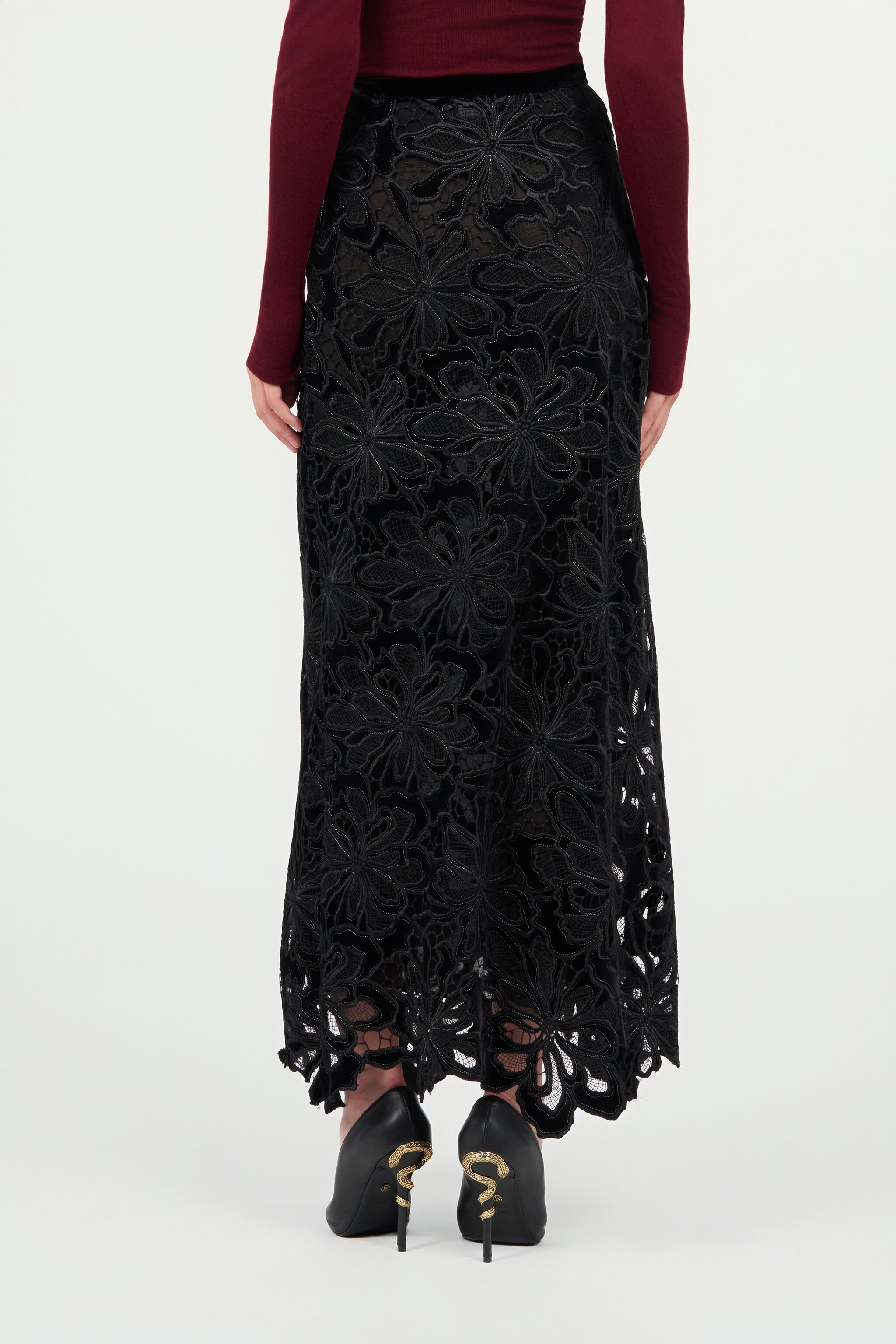 RC Long Floral Lace Skirt BLACK WKT305-FT009