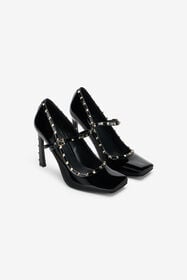 JC Patent Leather Mary Jane Pumps With Studs BLACK VFS109-VF637