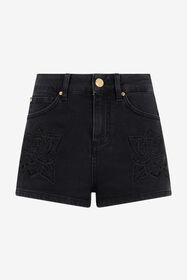RC Short En Jean Noir Avec Broderie Rose BLACK SOJ20P-DN001