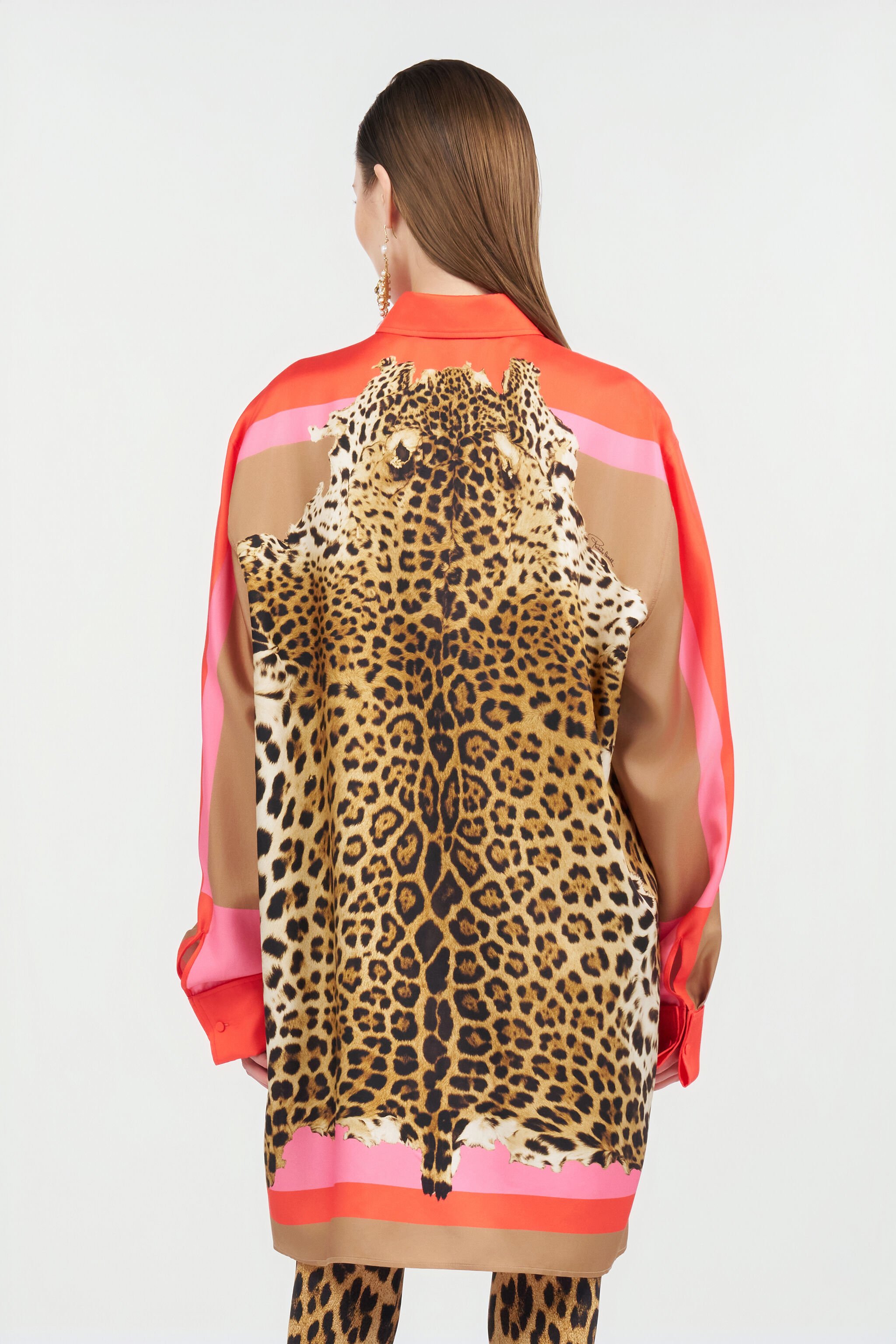 RC Cavalli Pop Print Silk Dress CORAL RED WQT160-OZR33