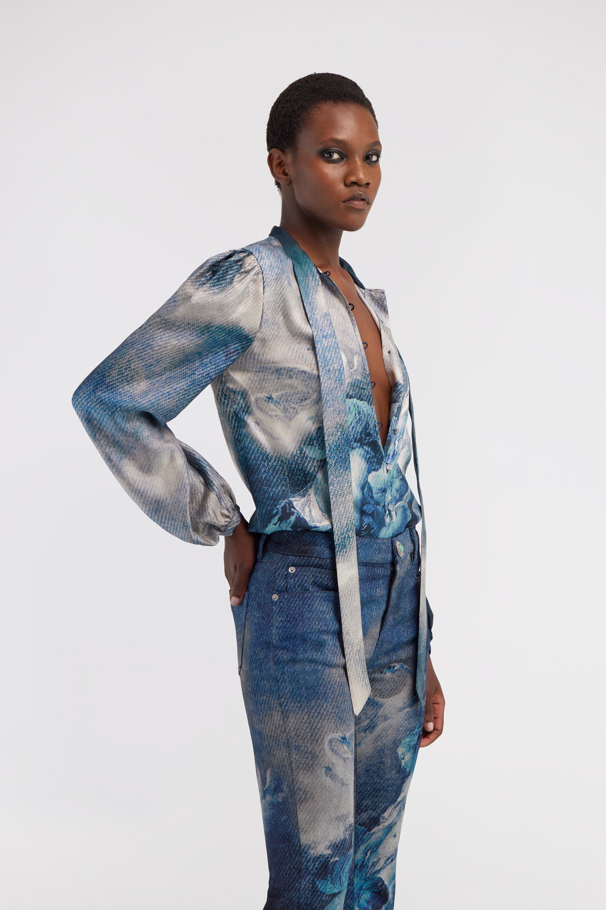 RC Camicia in seta stampa Wild Leda Blu scuro RWT705-4QI16