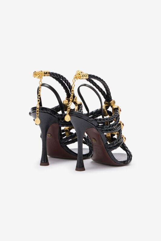 RC Black Braided Jewelled Cage Sandal RC Black Braided Jewelled Cage Sandal Black VWS003-PZ003