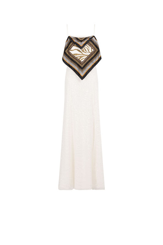 RC Zebra Sequin-Embellished Layered Dress Blanc/Noir HQR142-RT020