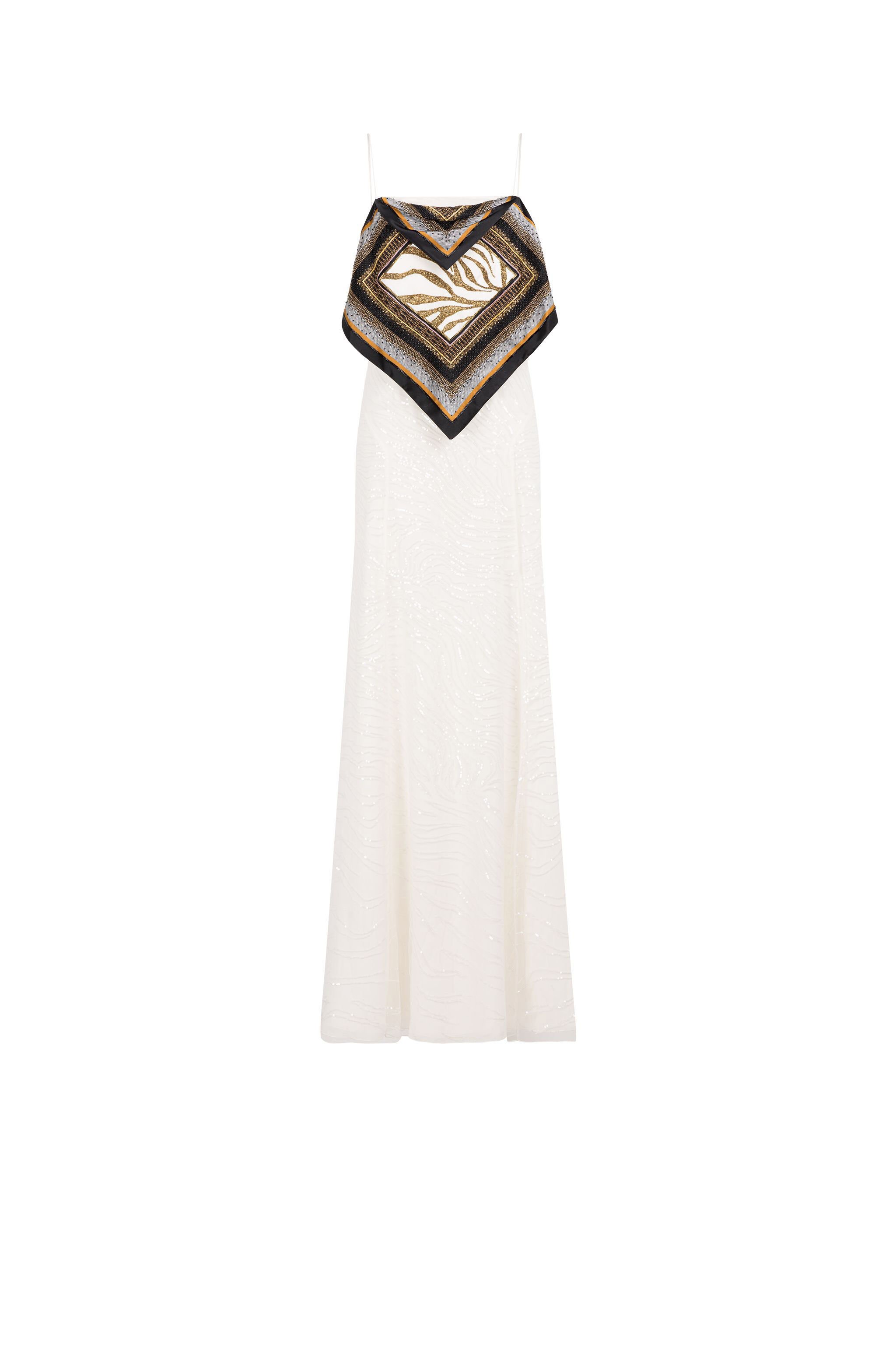 RC Zebra Sequin-Embellished Layered Dress Blanc/Noir HQR142-RT020
