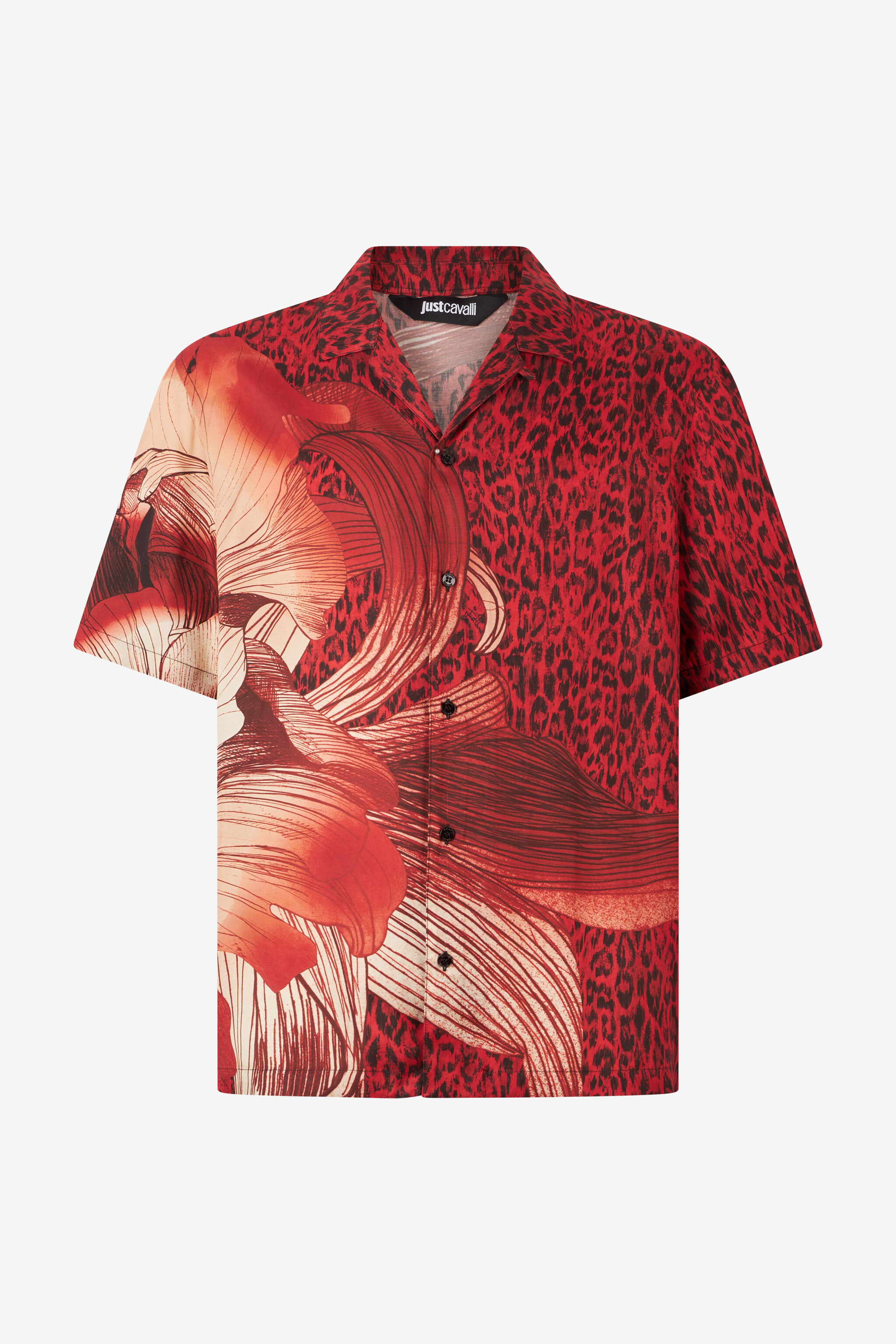 JC Camisa Con Estampado A Flores Grandes Y Jaguar Skin Rojo UFM012-UF107