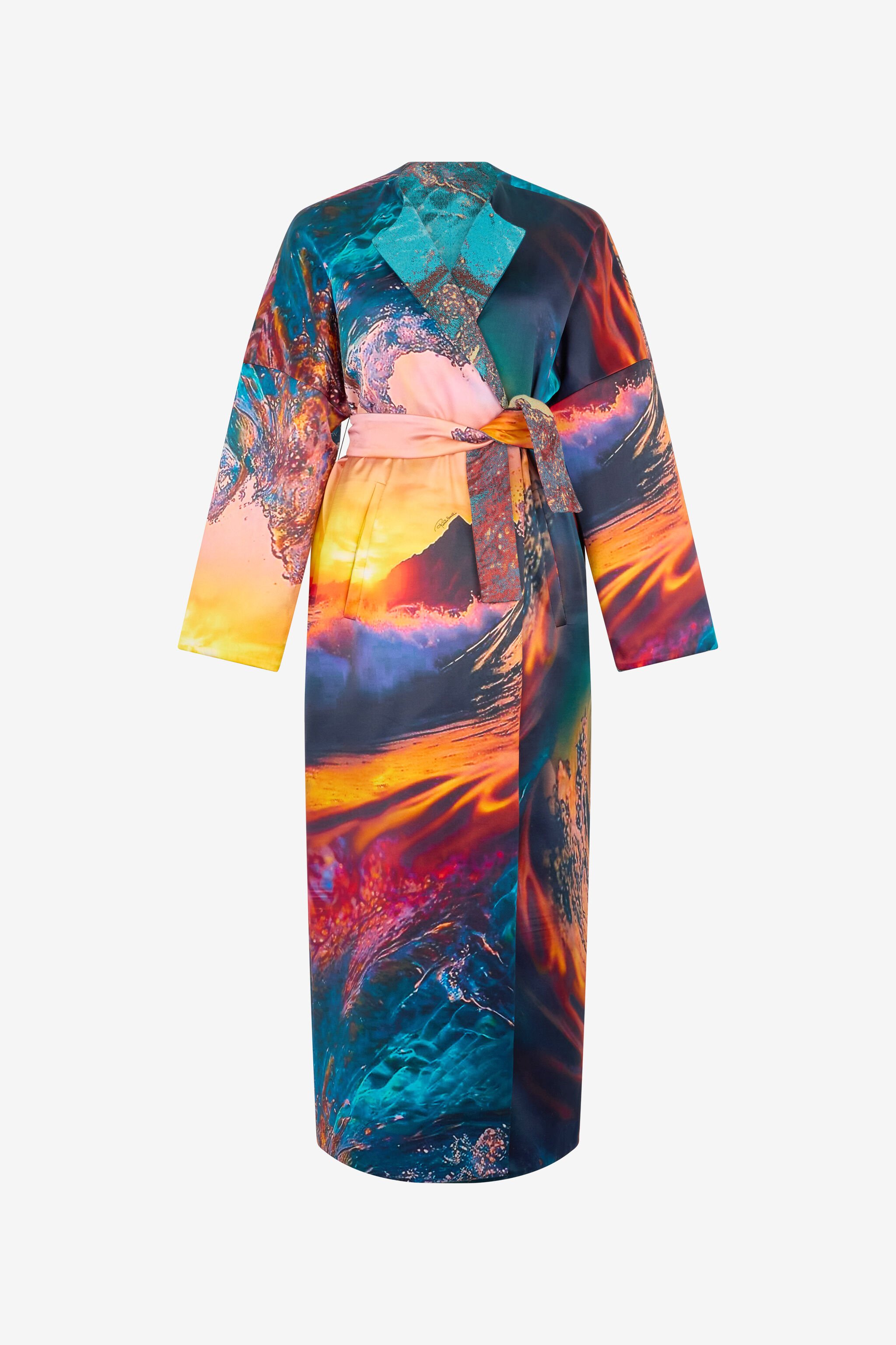 RC Itaca Print Coat with belt Blue/Orange UWT504-DJ091