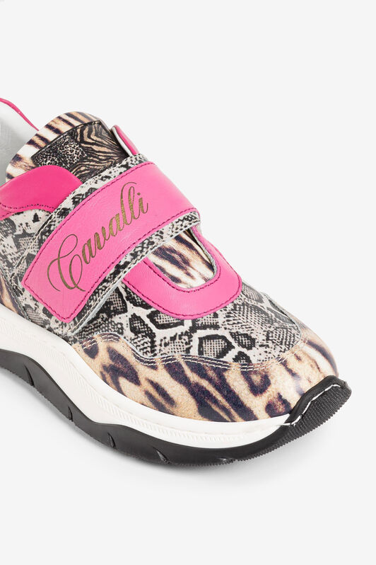 JU Ocelot And Python-Print Logo Sneakers Fuchsia PJS035-PN060