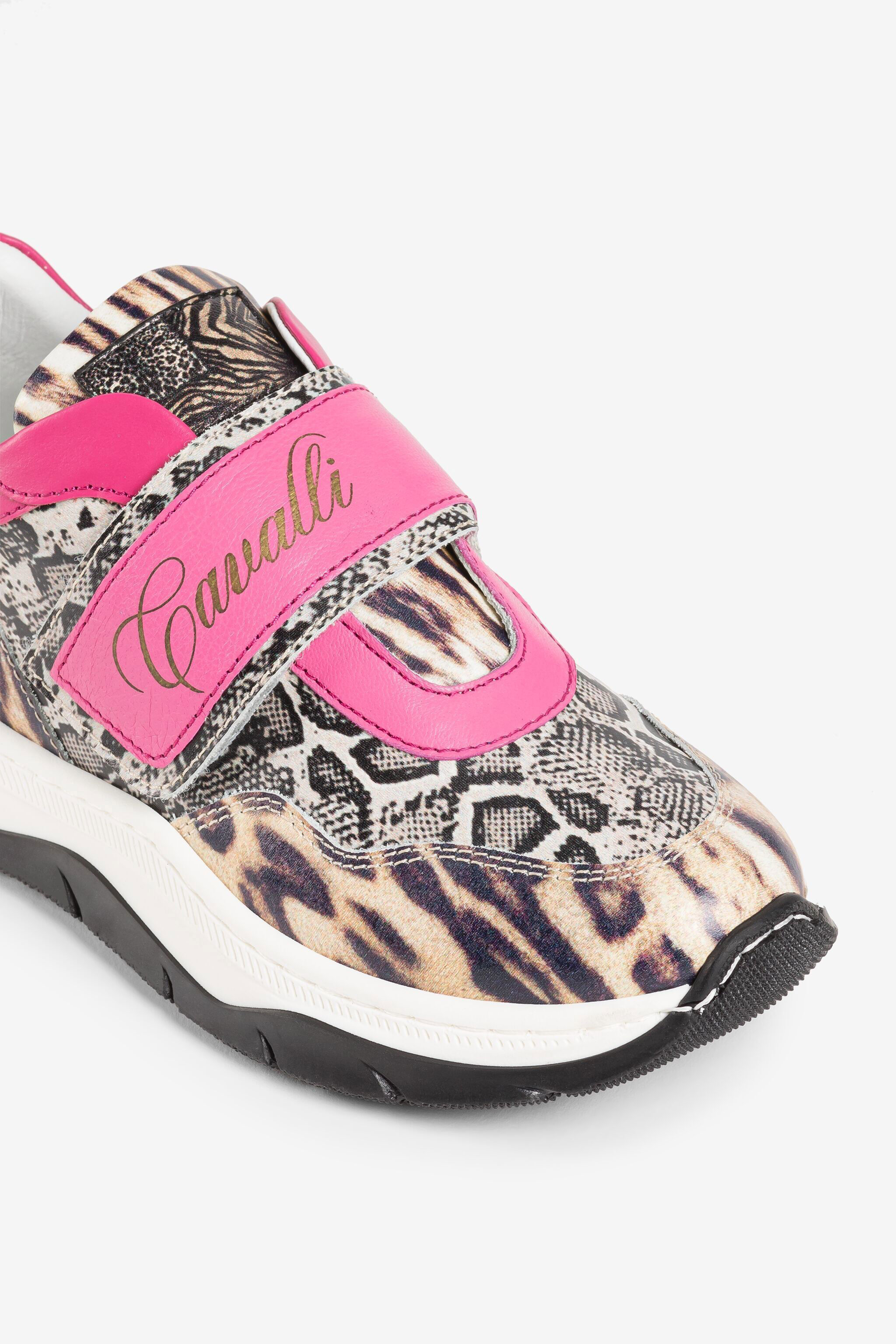 JU Ocelot And Python-Print Logo Sneakers Fuchsia PJS035-PN060