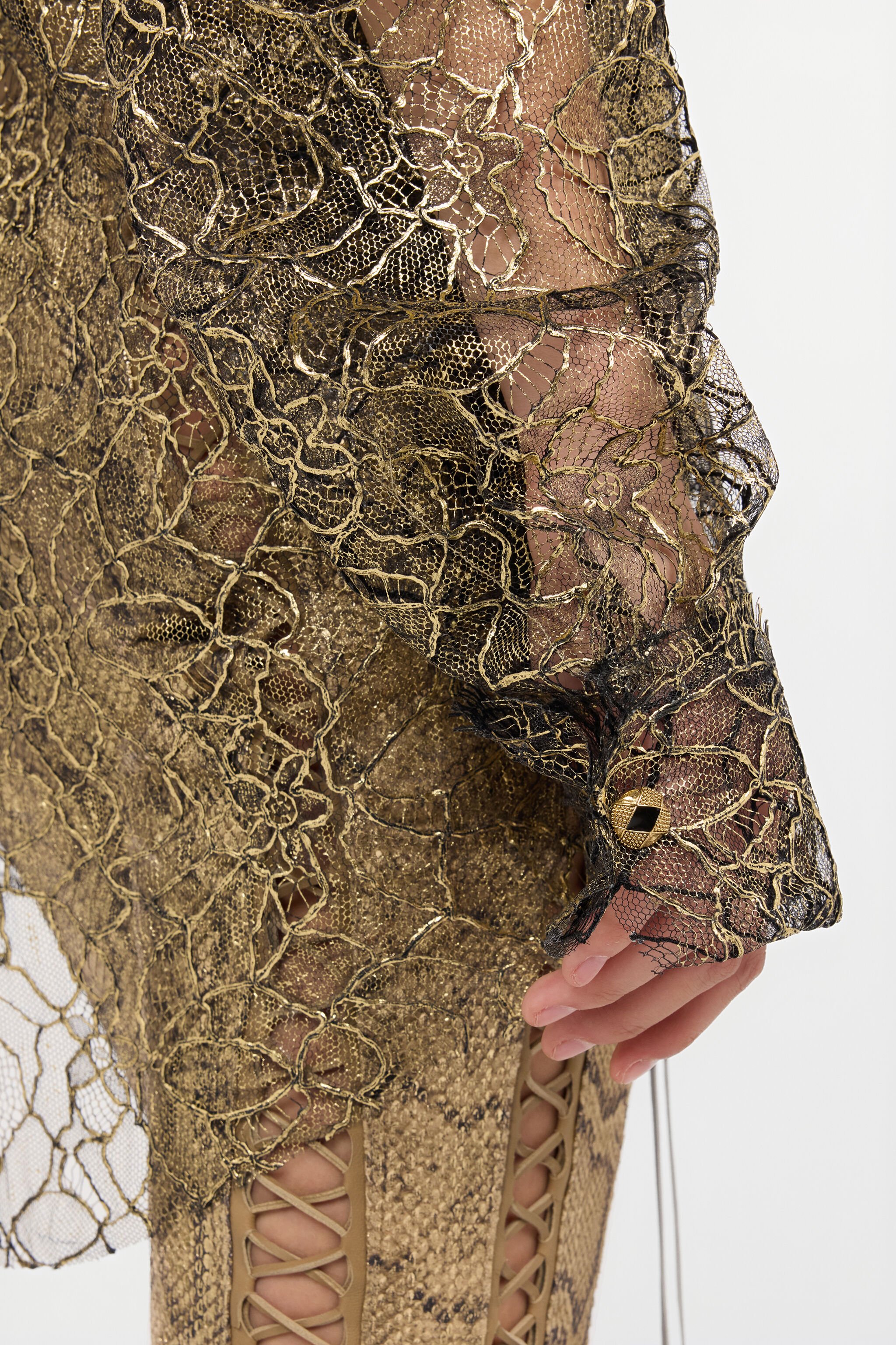 RC Black and Gold See-Through Shirt with Embroidery BLACK/GOLD WWT700-RP070