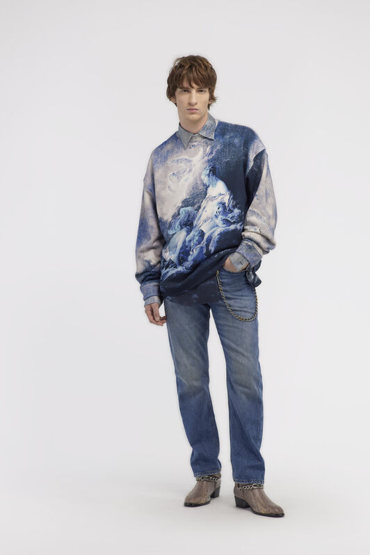 RC Sweatshirt with Denim Wild Leda print Dark blue RMT68B-5OI35