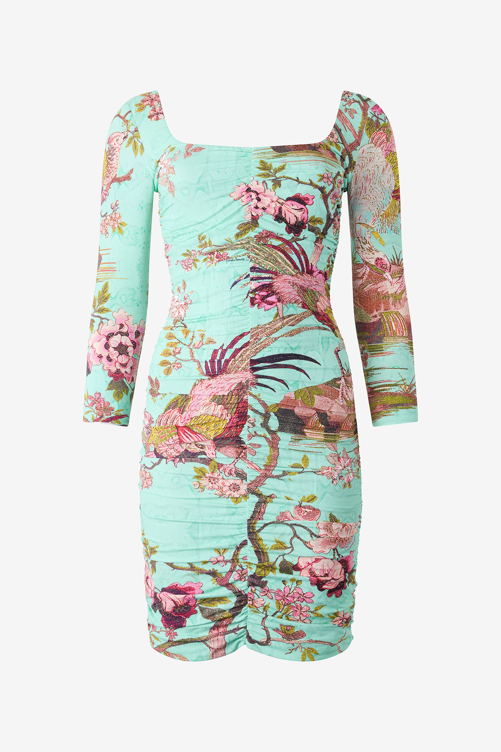 RC Mini Dress with Naturalistic Motif Blue/Pink VKT146-LNP76