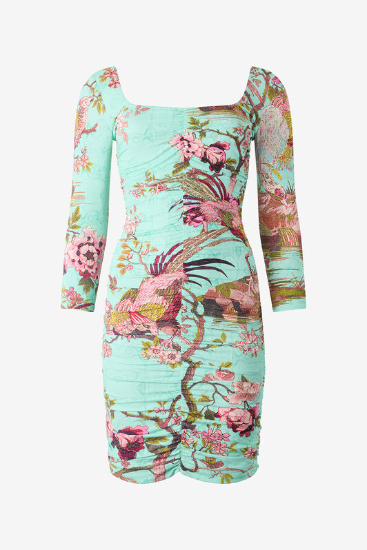 RC Mini Dress with Naturalistic Motif RC Mini Dress with Naturalistic Motif Blue/Pink VKT146-LNP76