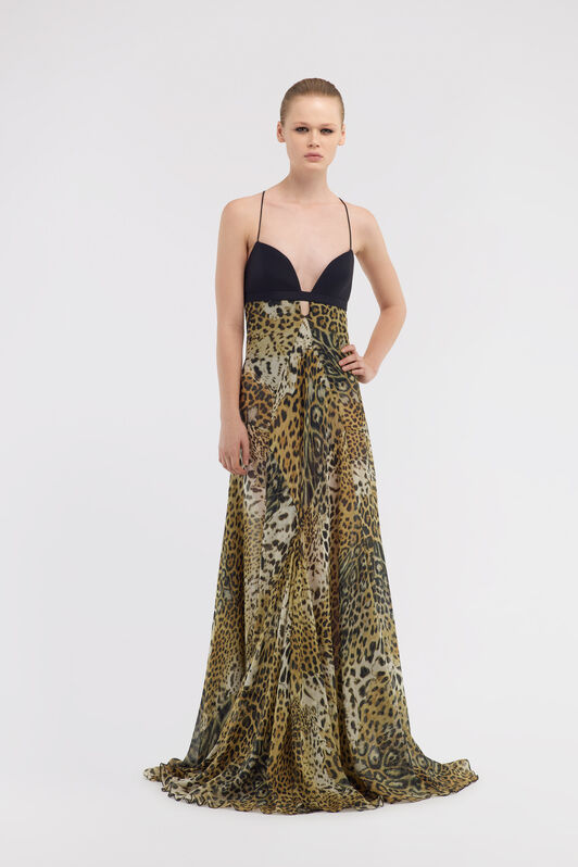 RC Long dress Jaguar Skin print Light Brown SKT118-CTG34