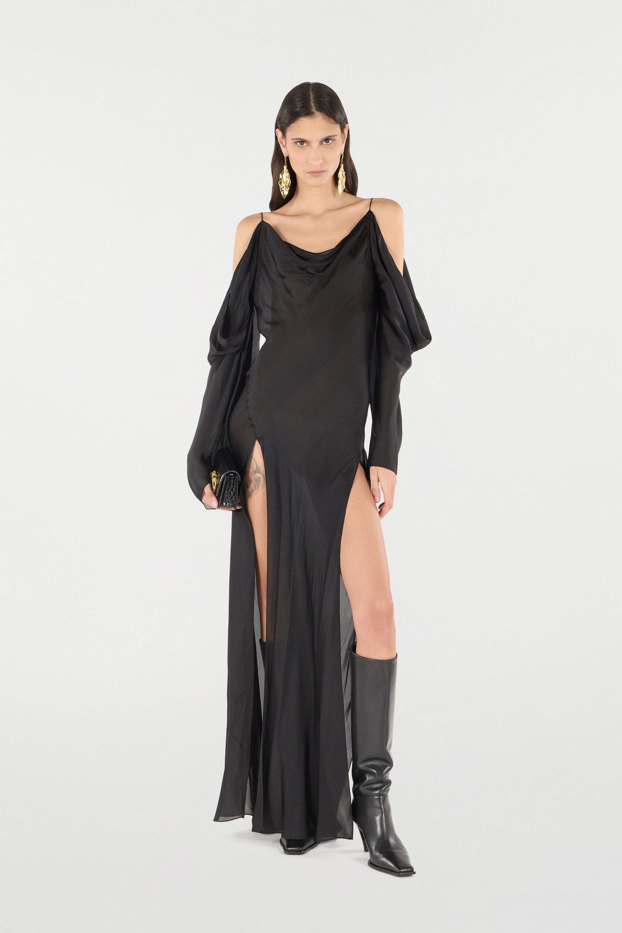RC Langes Kleid aus Seide Schwarz UKT117-CC032