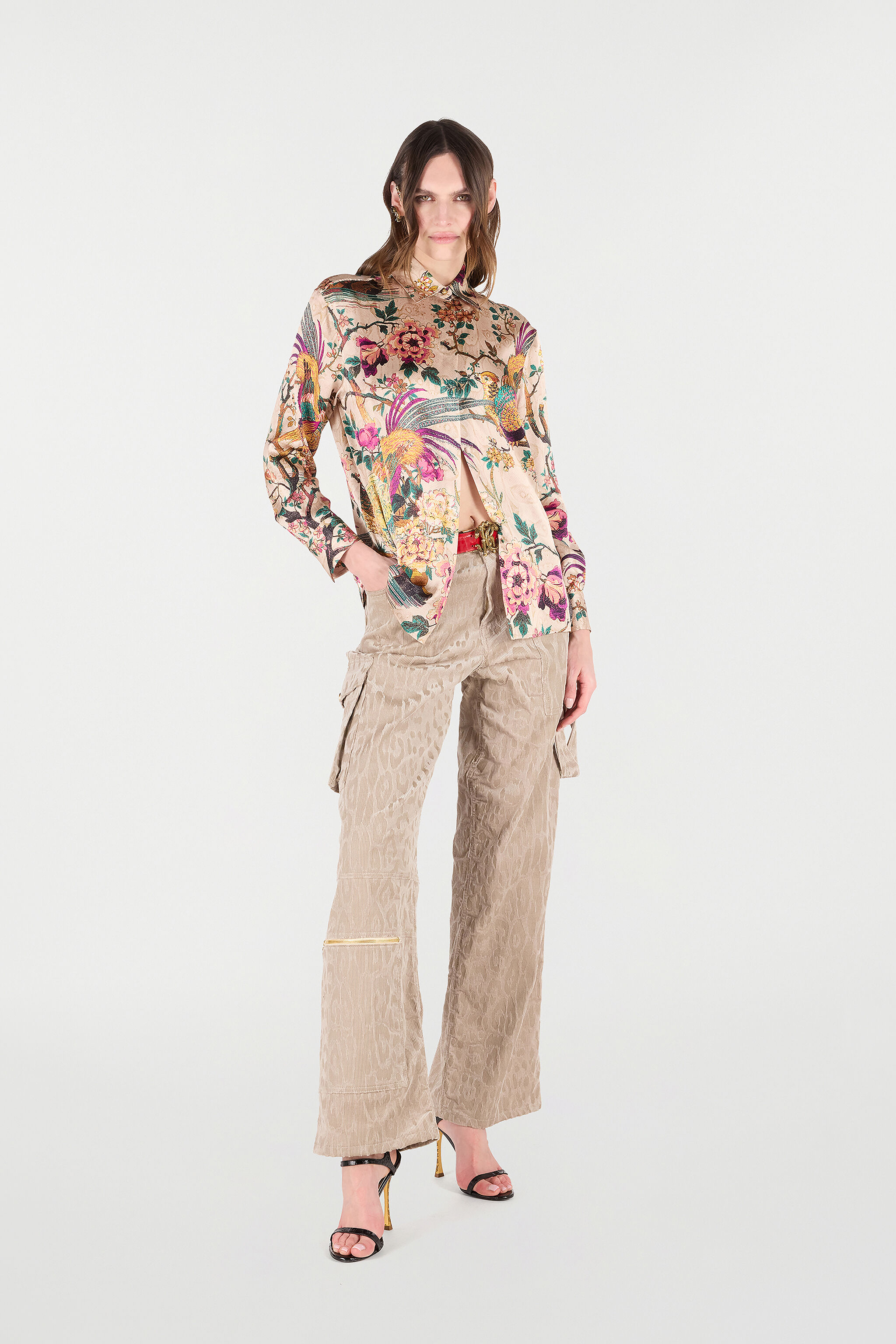 RC Cargo Pants with All-Over Jaguar Skin Motif Light Brown VKT250-VL076