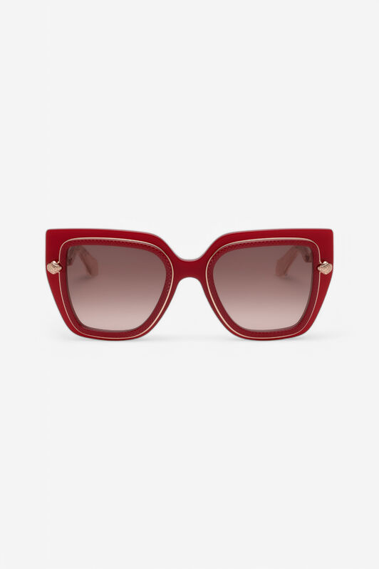 RC Sonnenbrille mit breiter und femininer Vorderseite und doppeltem Ring als Dekor RC Sonnenbrille mit breiter und femininer Vorderseite und doppeltem Ring als Dekor SHINY FULL RED UALD06-ID201