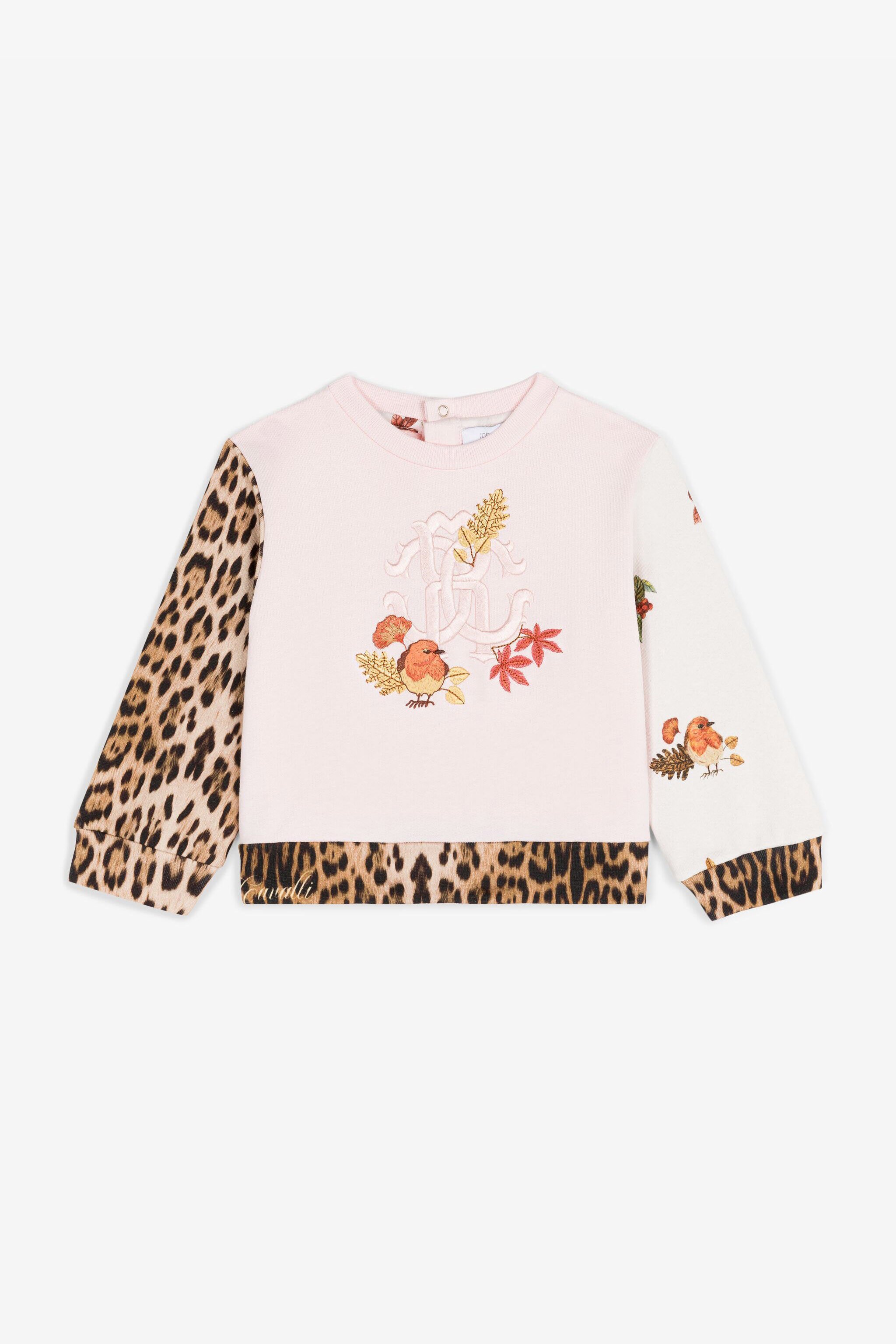 JU Bird And Leopard-Print Cotton Sweatshirt Pink RJT90J-5OH90