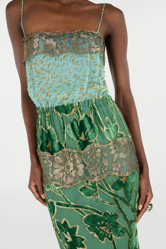 RC Long Silk Dress with Embellishments RC Long Silk Dress with Embellishments VERDE/ORO VKT119-FC007