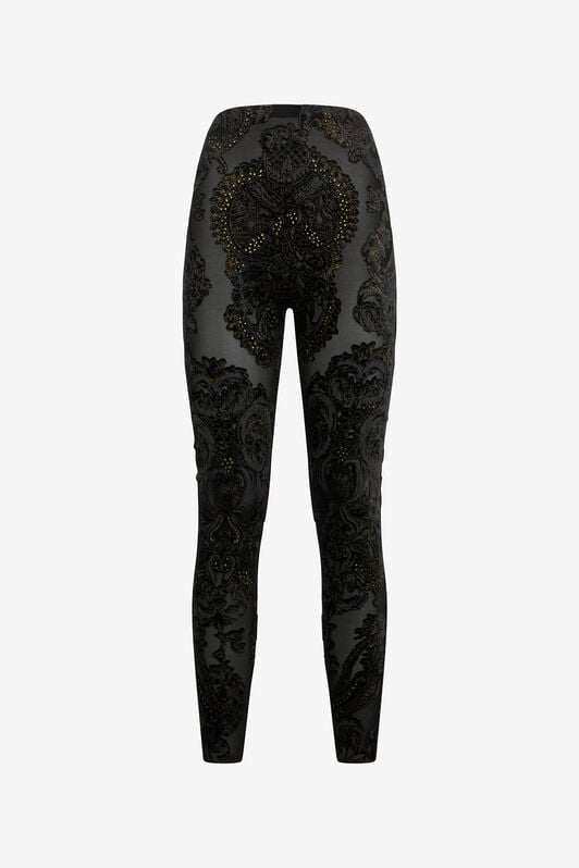 RC Leggings in ciniglia devoré con Stampa Ornamental BLACK WKT23A-6CR36