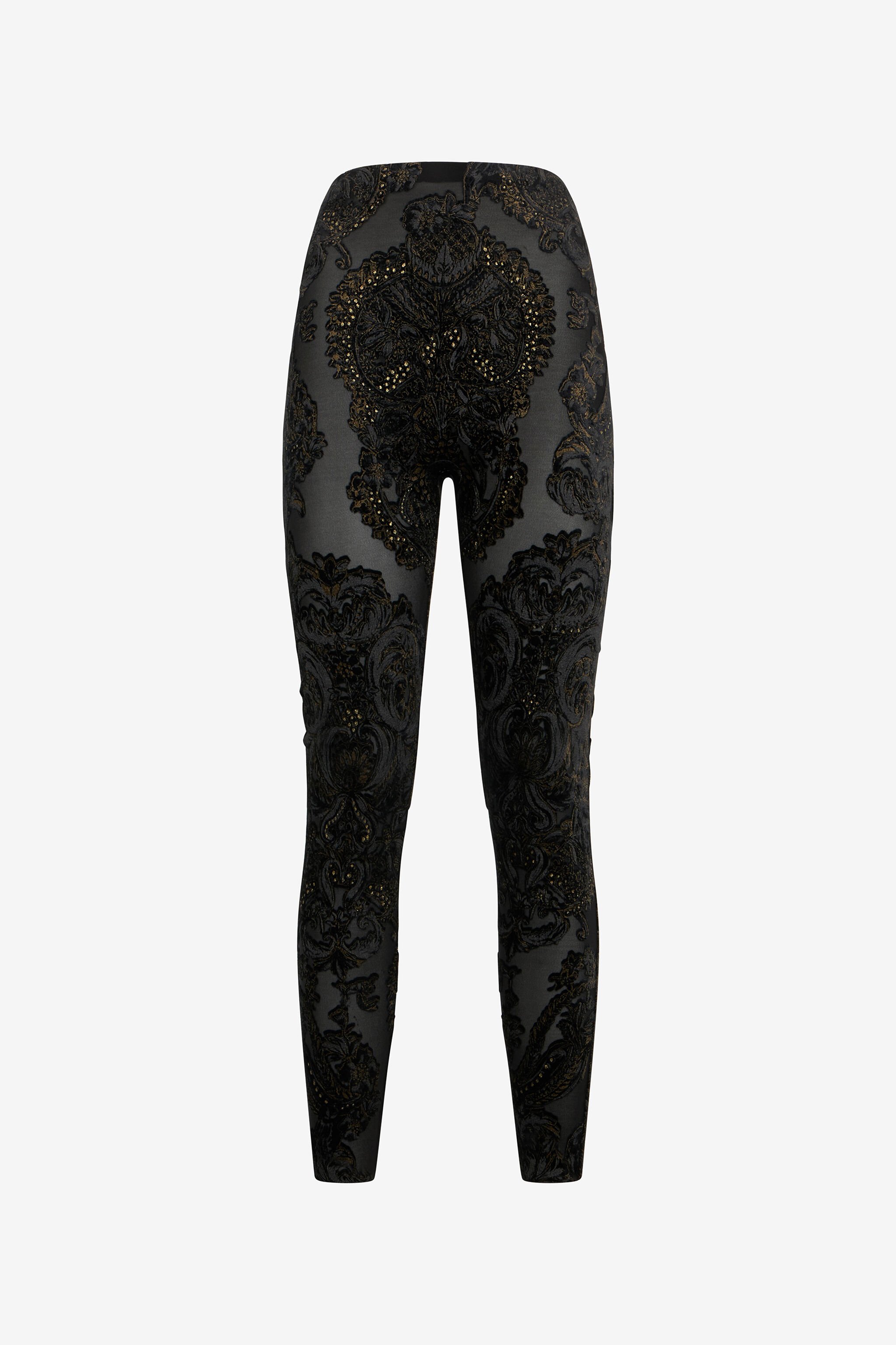 RC Leggings in ciniglia devoré con Stampa Ornamental BLACK WKT23A-6CR36
