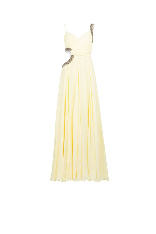 RC Bead-Embellished Cut-Out Silk Maxi Dress Ivory KQR132-CC032