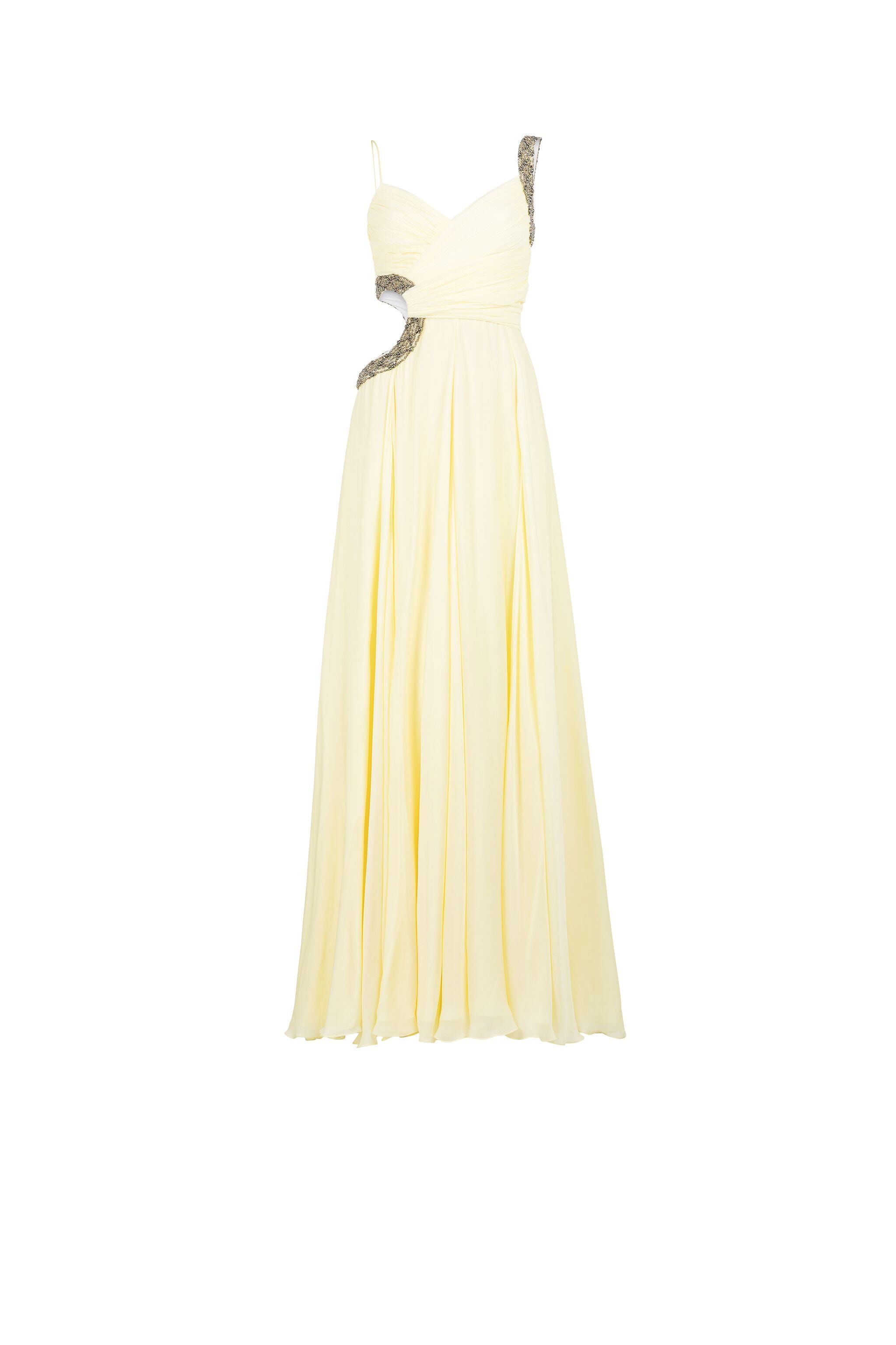 RC Bead-Embellished Cut-Out Silk Maxi Dress Ivory KQR132-CC032