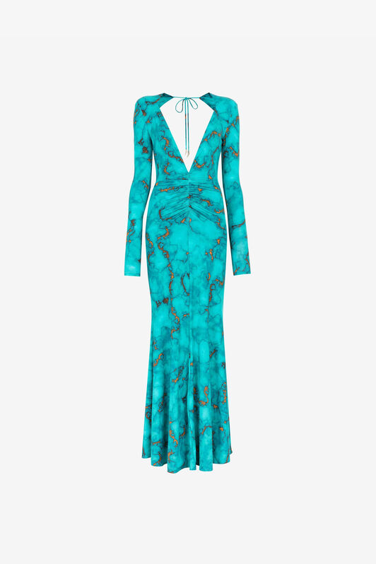 RC Robe ruchée à imprimé marbre Bleu clair RKT129-LNH62