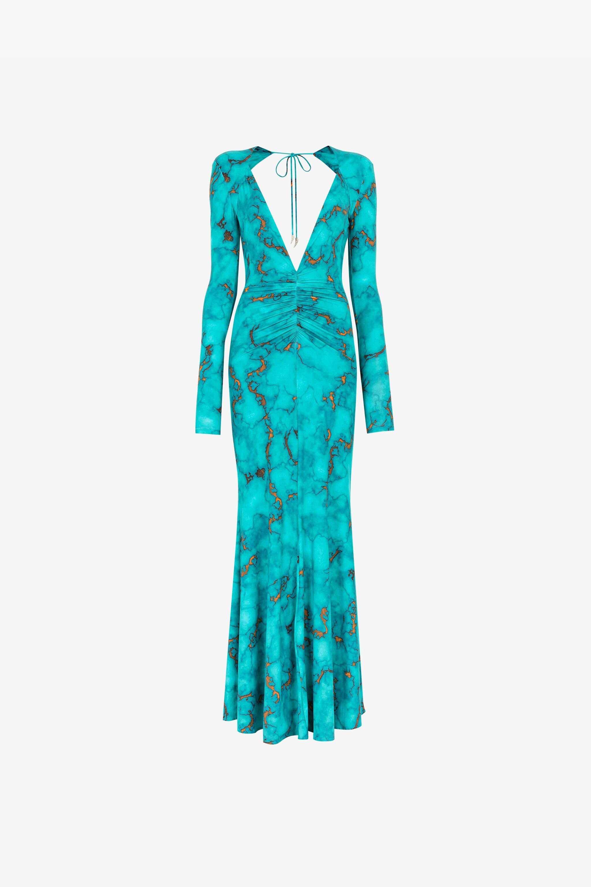 RC Robe ruchée à imprimé marbre Bleu clair RKT129-LNH62