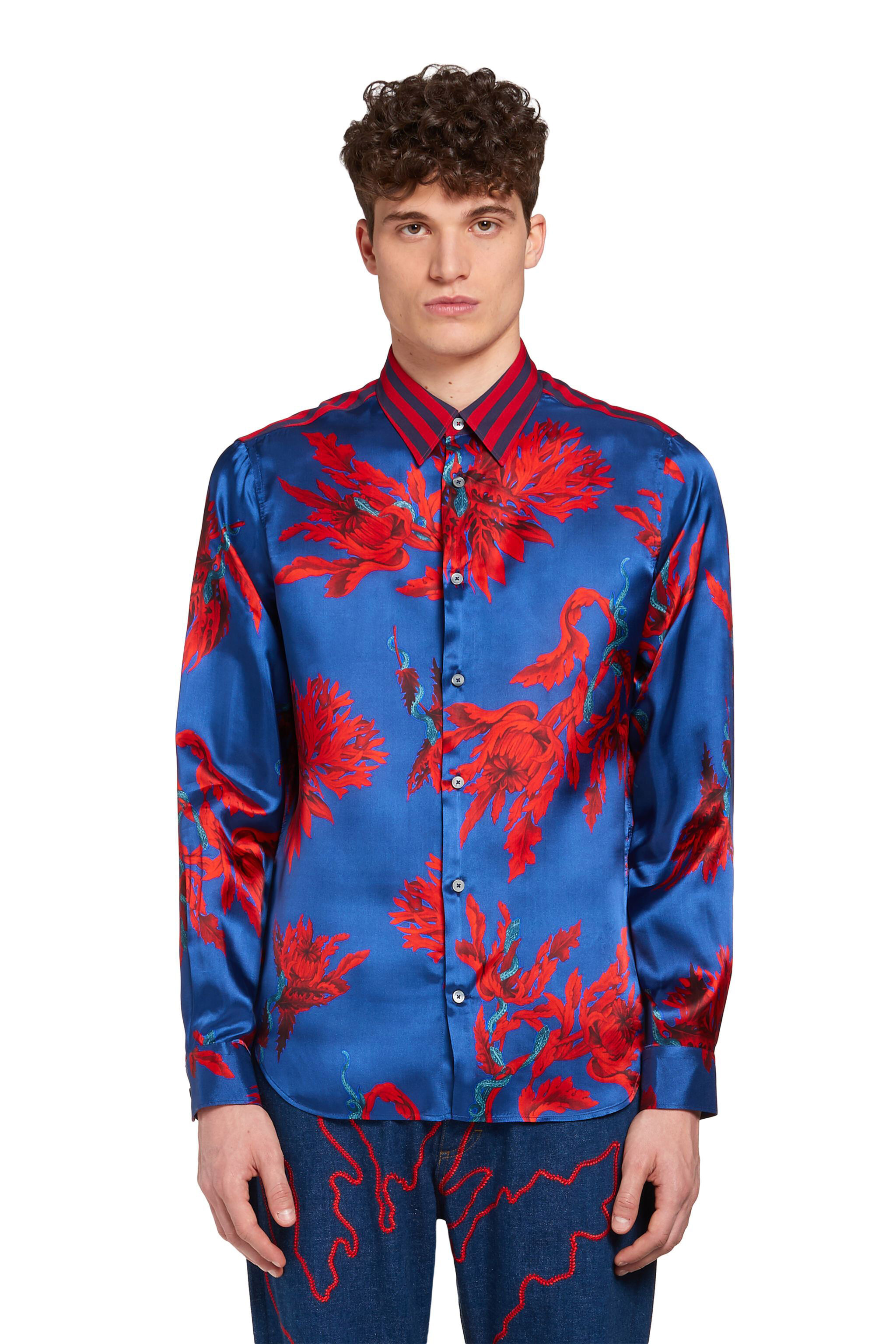 RC Opium Snake floral print silk shirt INDIGO/RUBY INT731-2NP57