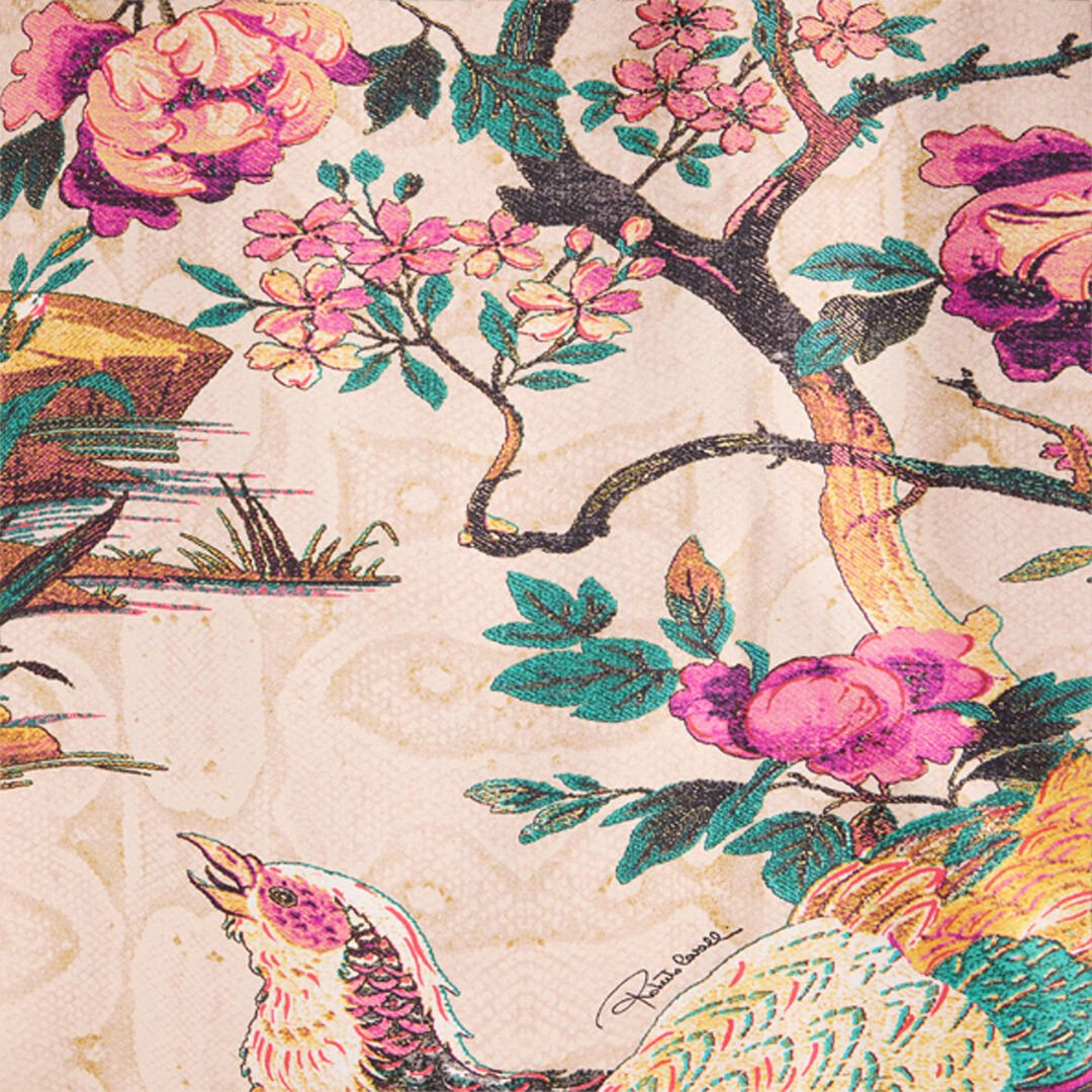 RC Silk Shirt with Floral and Pheasant Print Ivoire/Rose VKT704-TYP76