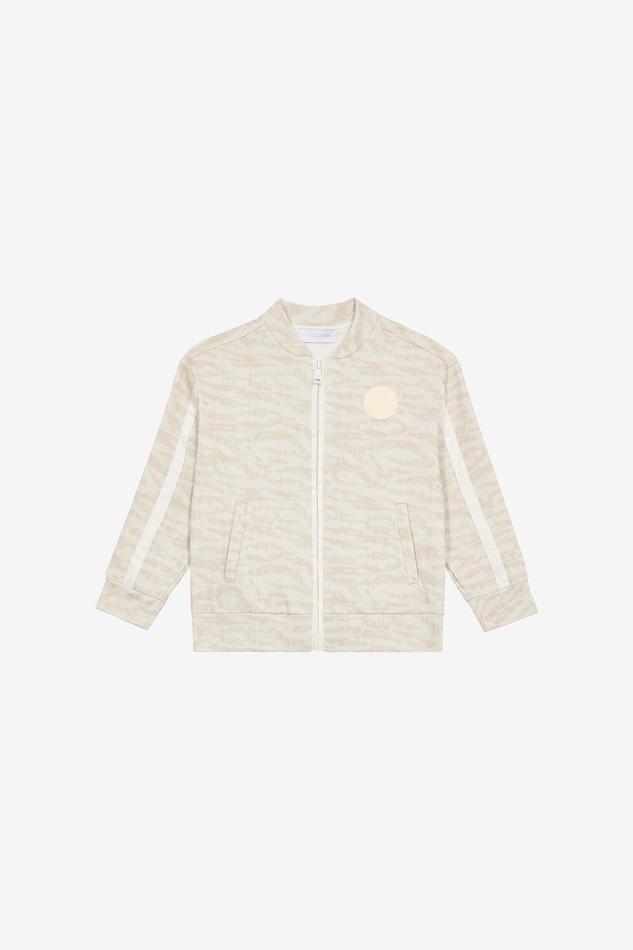 JU Zip-Up Sweatshirt With Tiger Skin Print Ivory UJT68E-5OO44