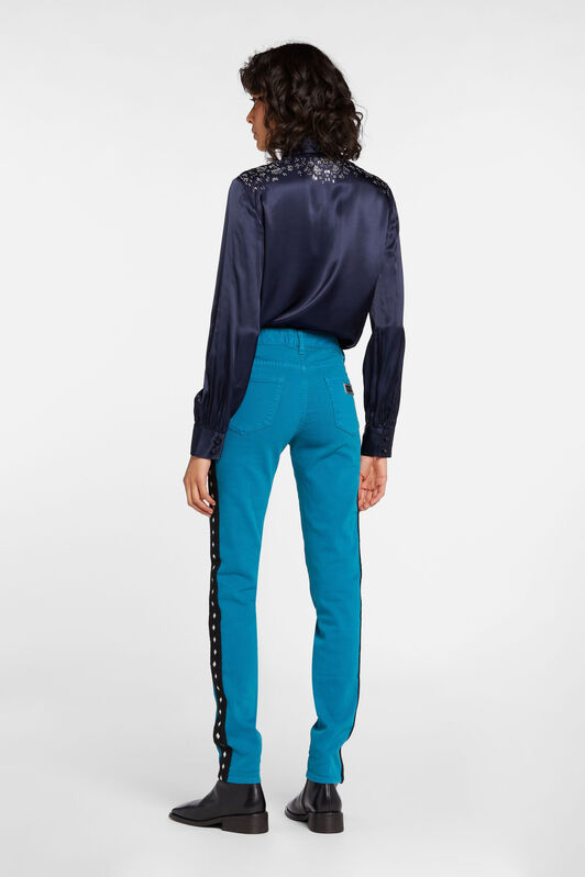 JC Just Cavalli Crochet-Stripe Jeans Azul HQLSB7-ISEUP
